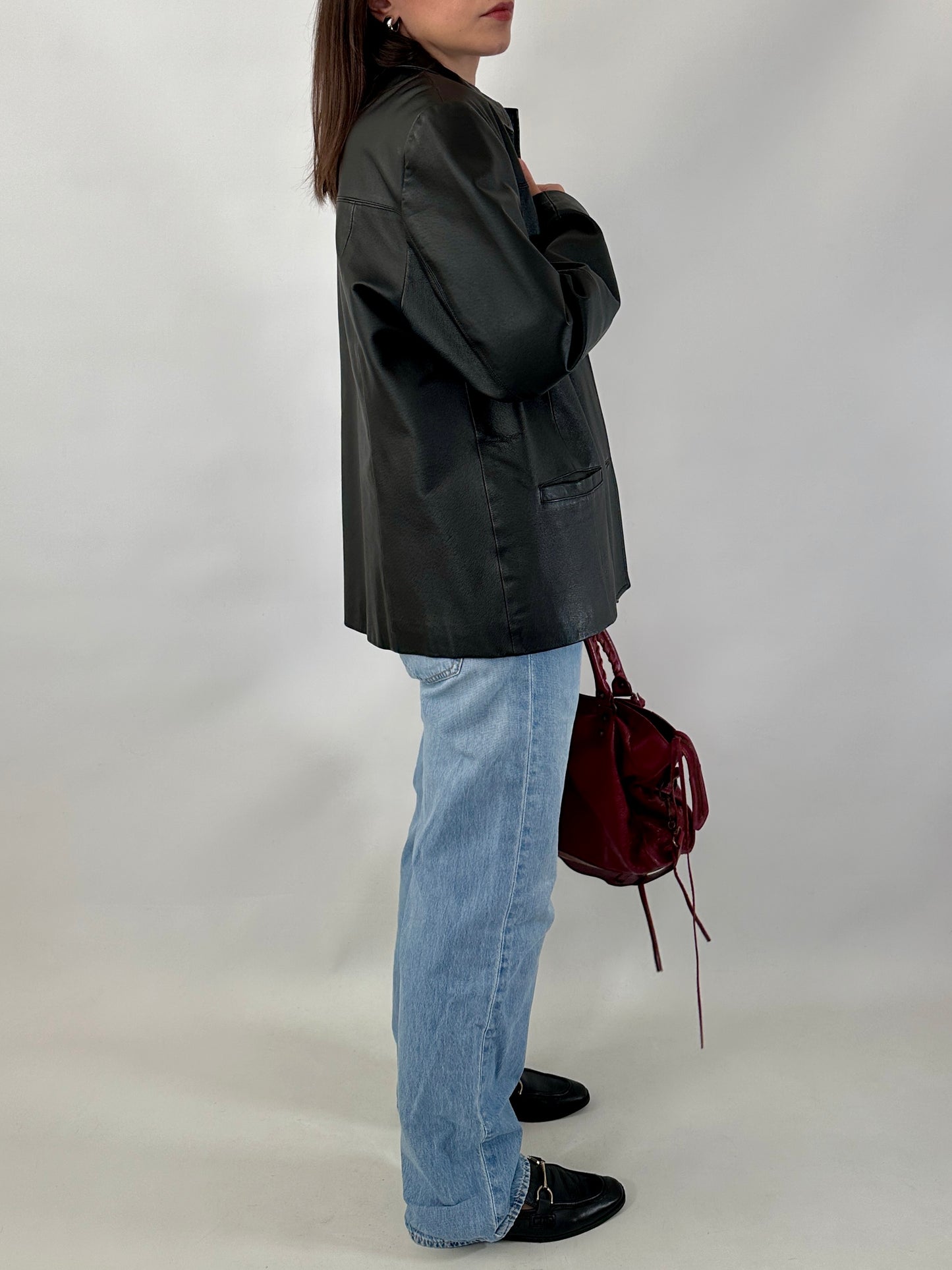 Vintage genuine leather boxy jacket