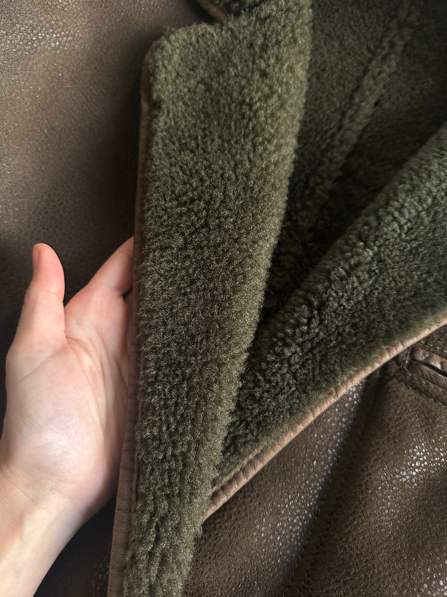 Original vintage wild shearling in brown & green