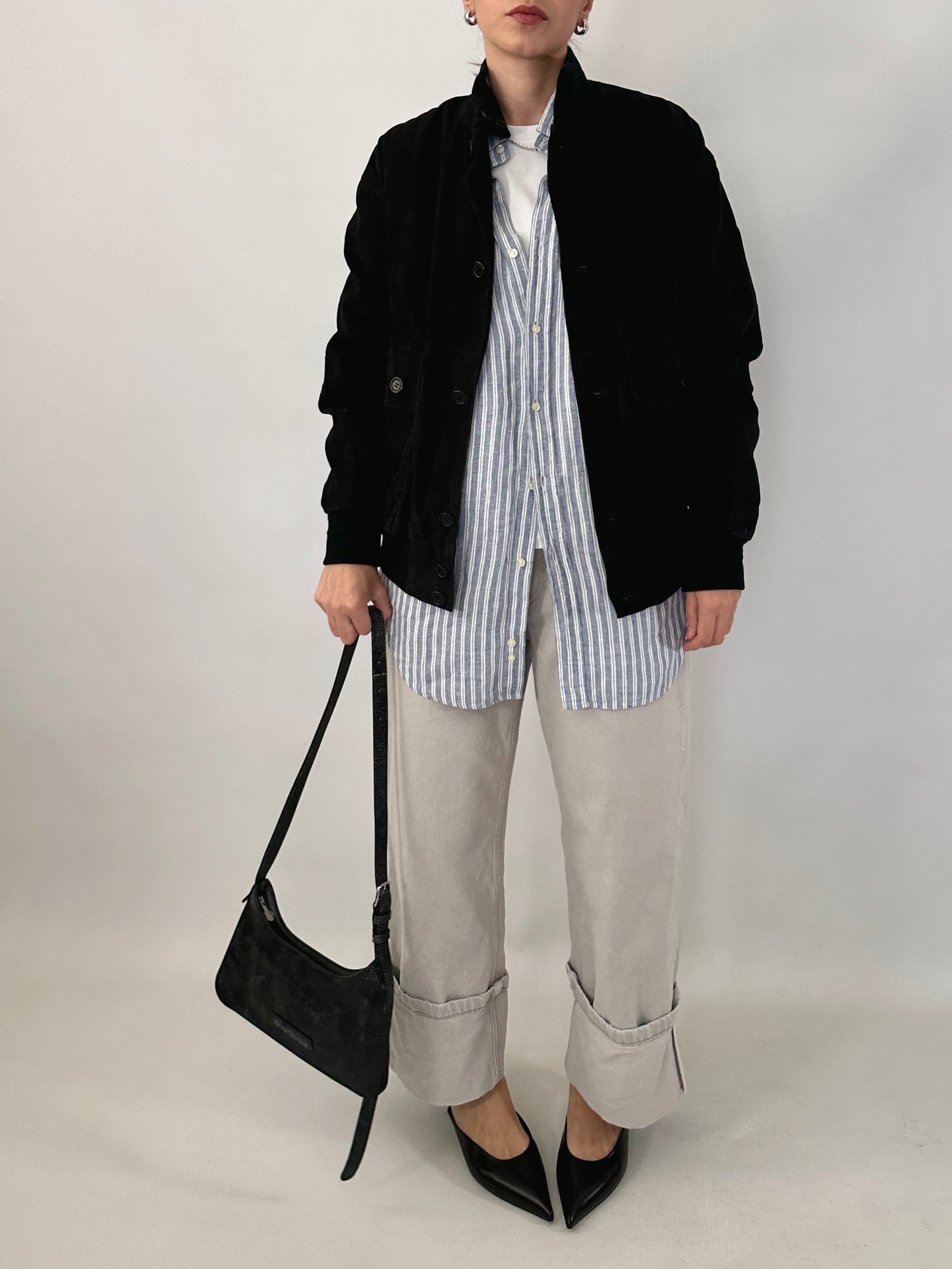 Vintage black bomber jacket in suede