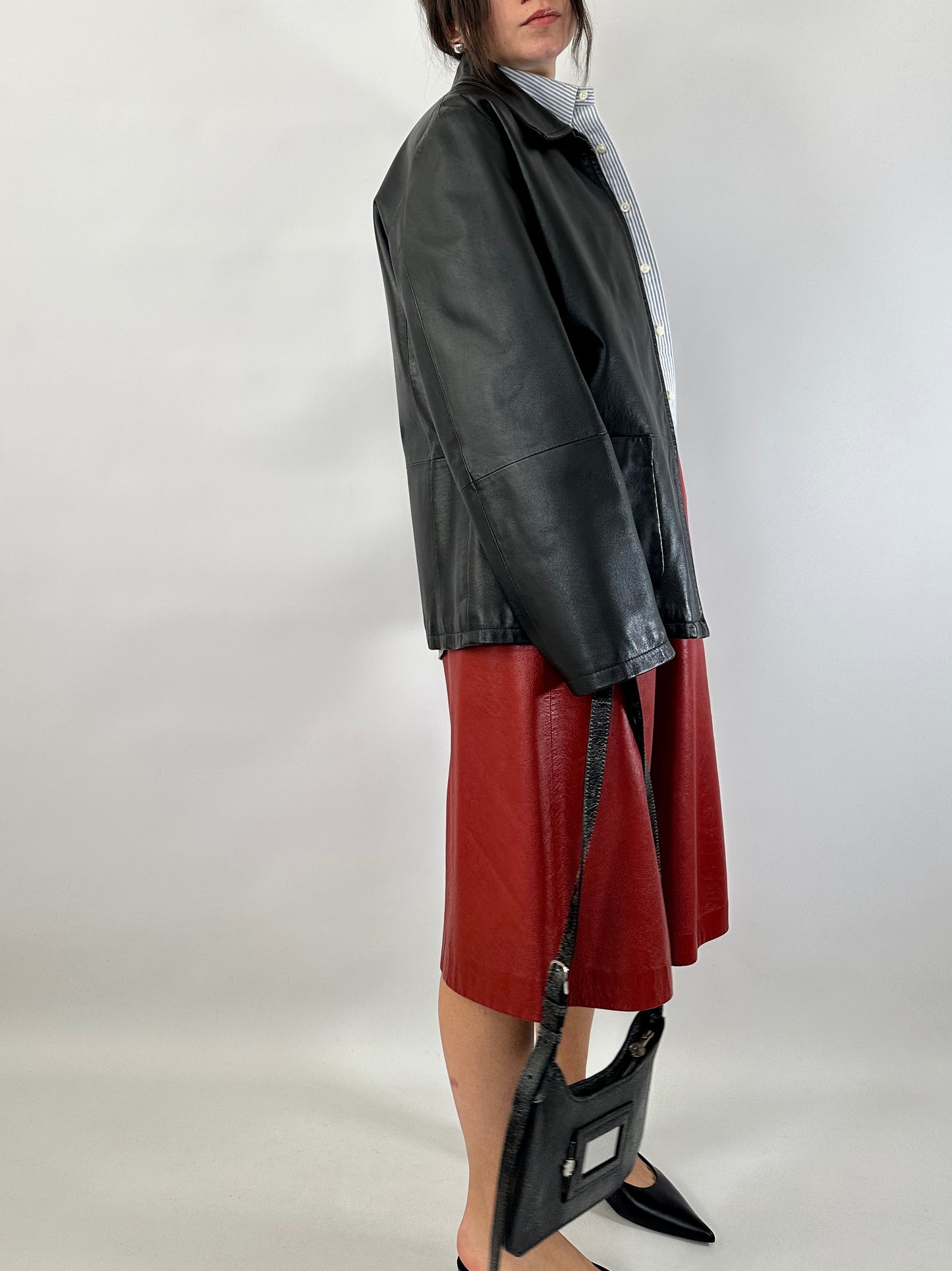 Black leather zip-up jacket