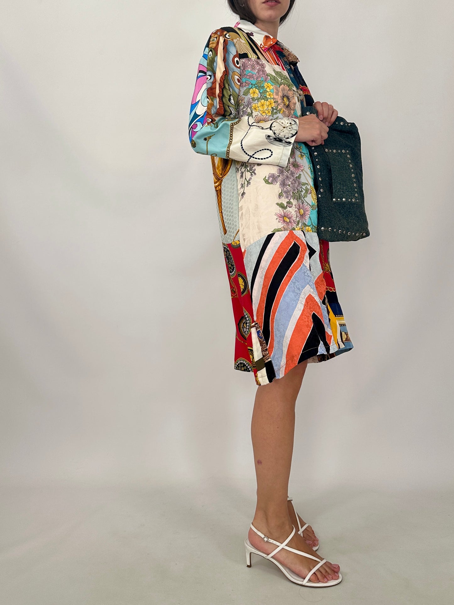 Silk Patchwork Shirt Dress
