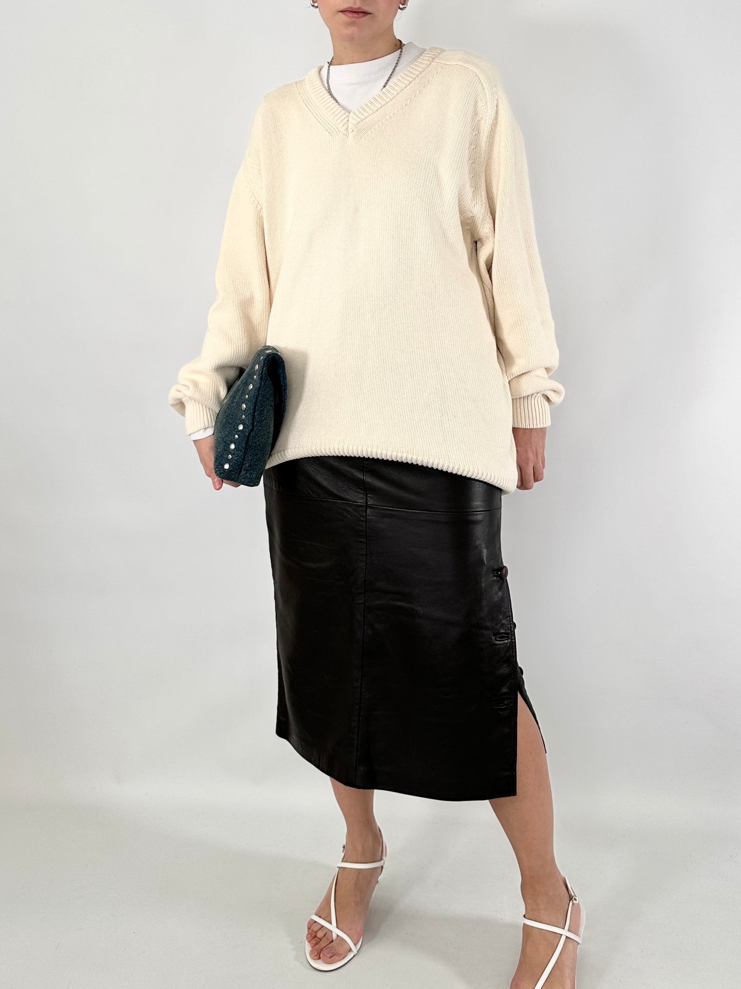 Brown soft leather pencil skirt