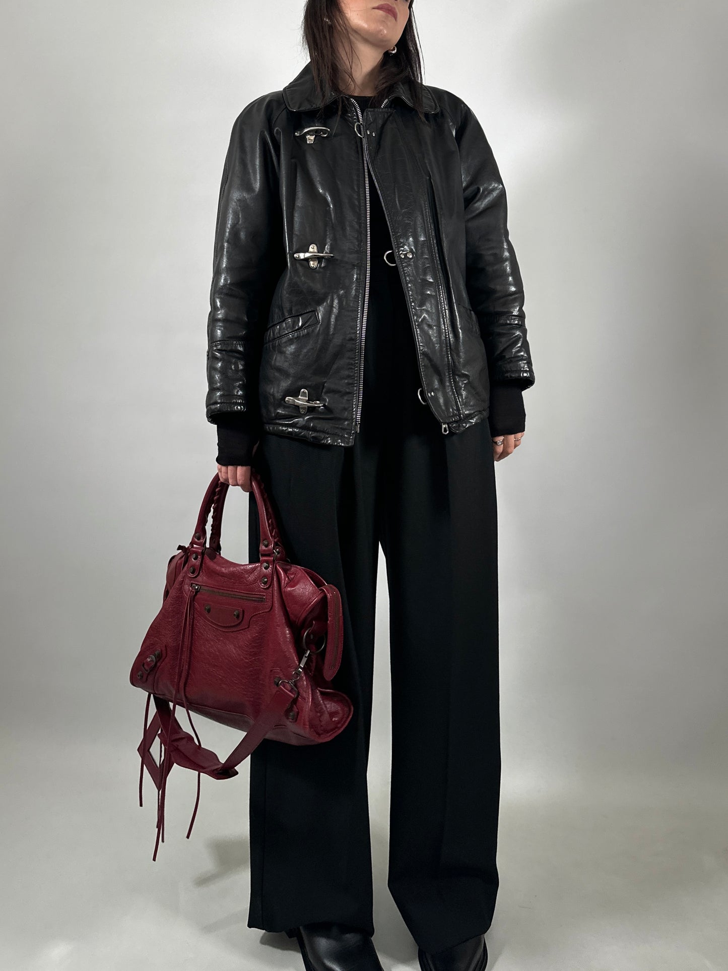 Hook Closure Leather Jacket