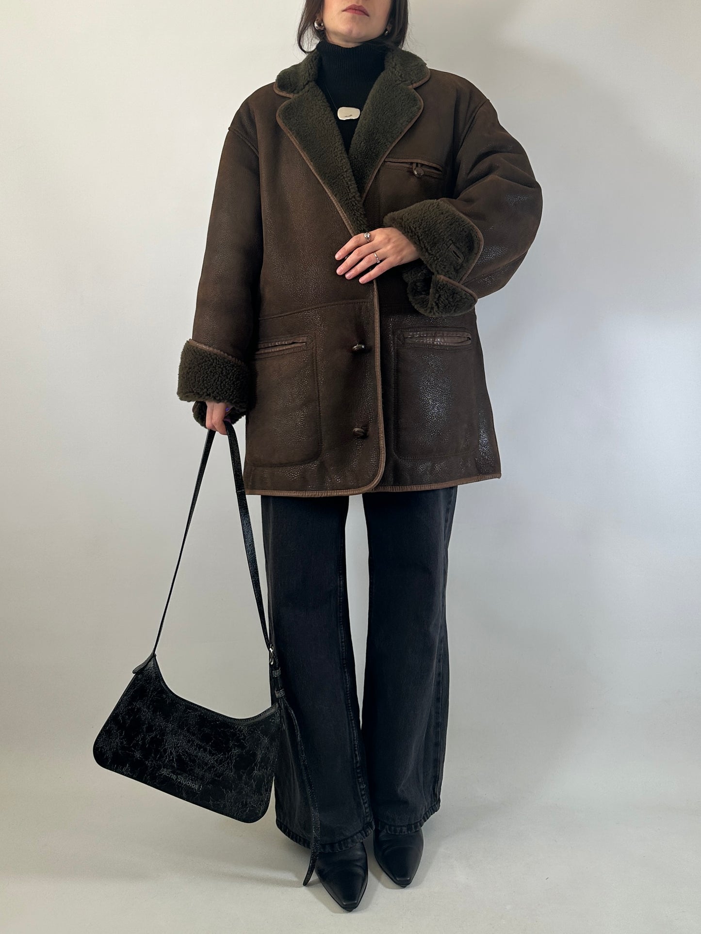 Original vintage wild shearling in brown & green