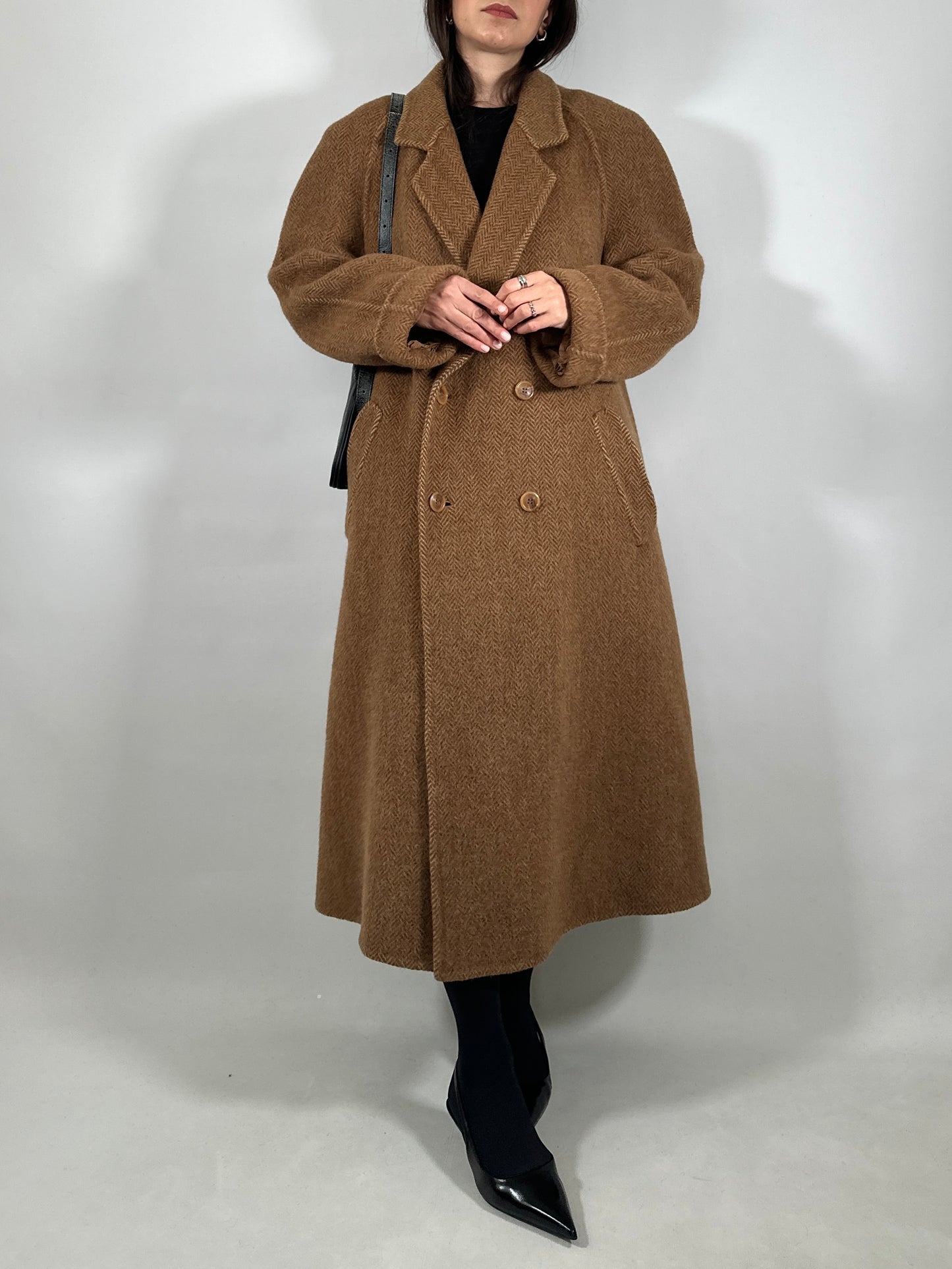 Oversized Herringbone Belted Coat