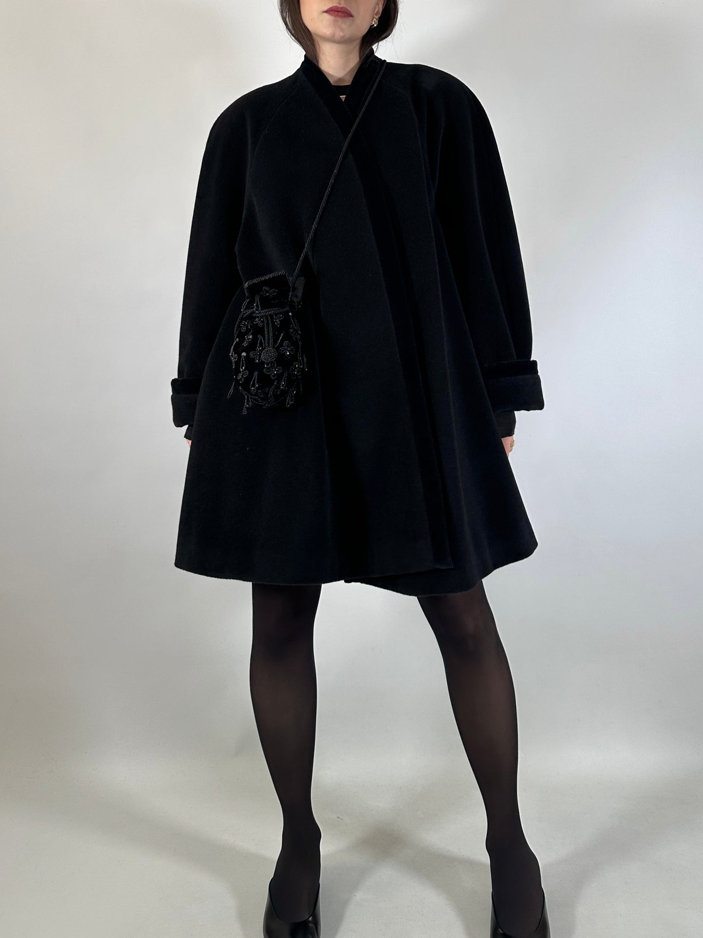 Vintage Ferré Wrap-Style Black Coat