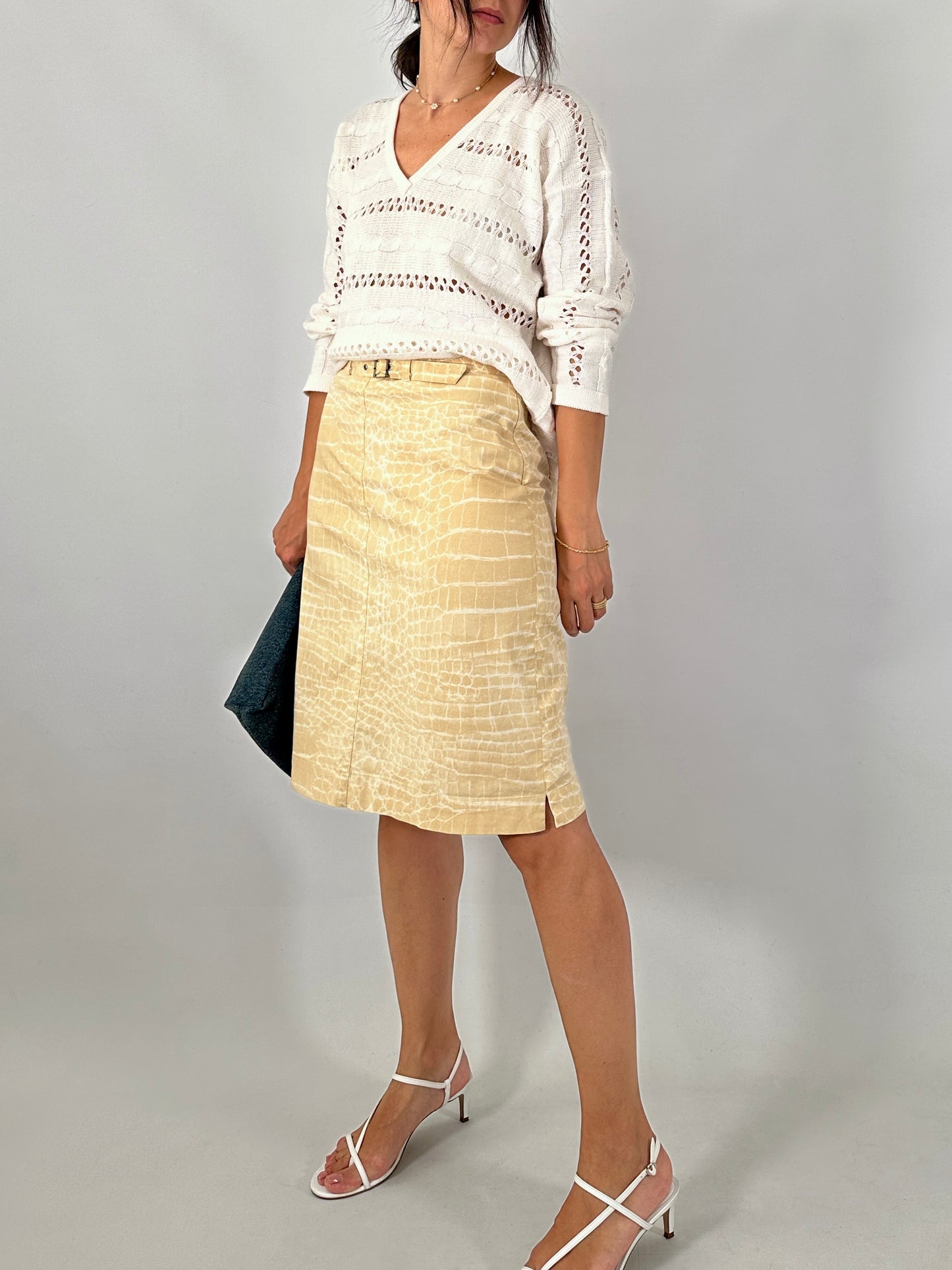 Croc-print cotton vintage skirt