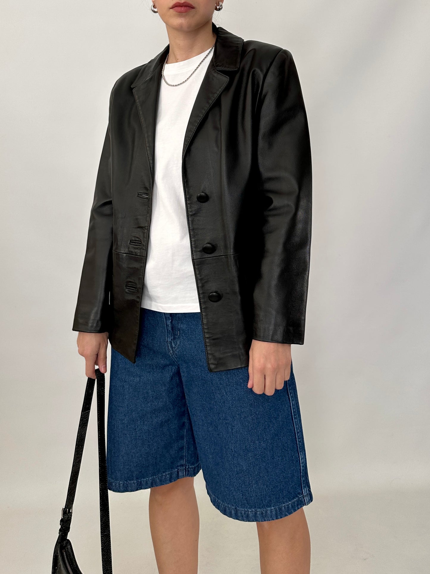 Slim fit vintage leather blazer