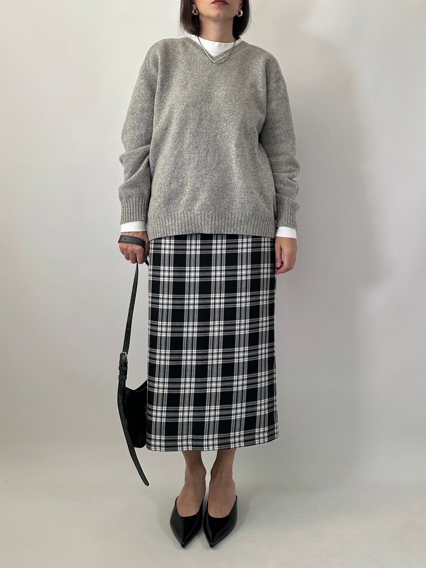 Checked long pencil skirt