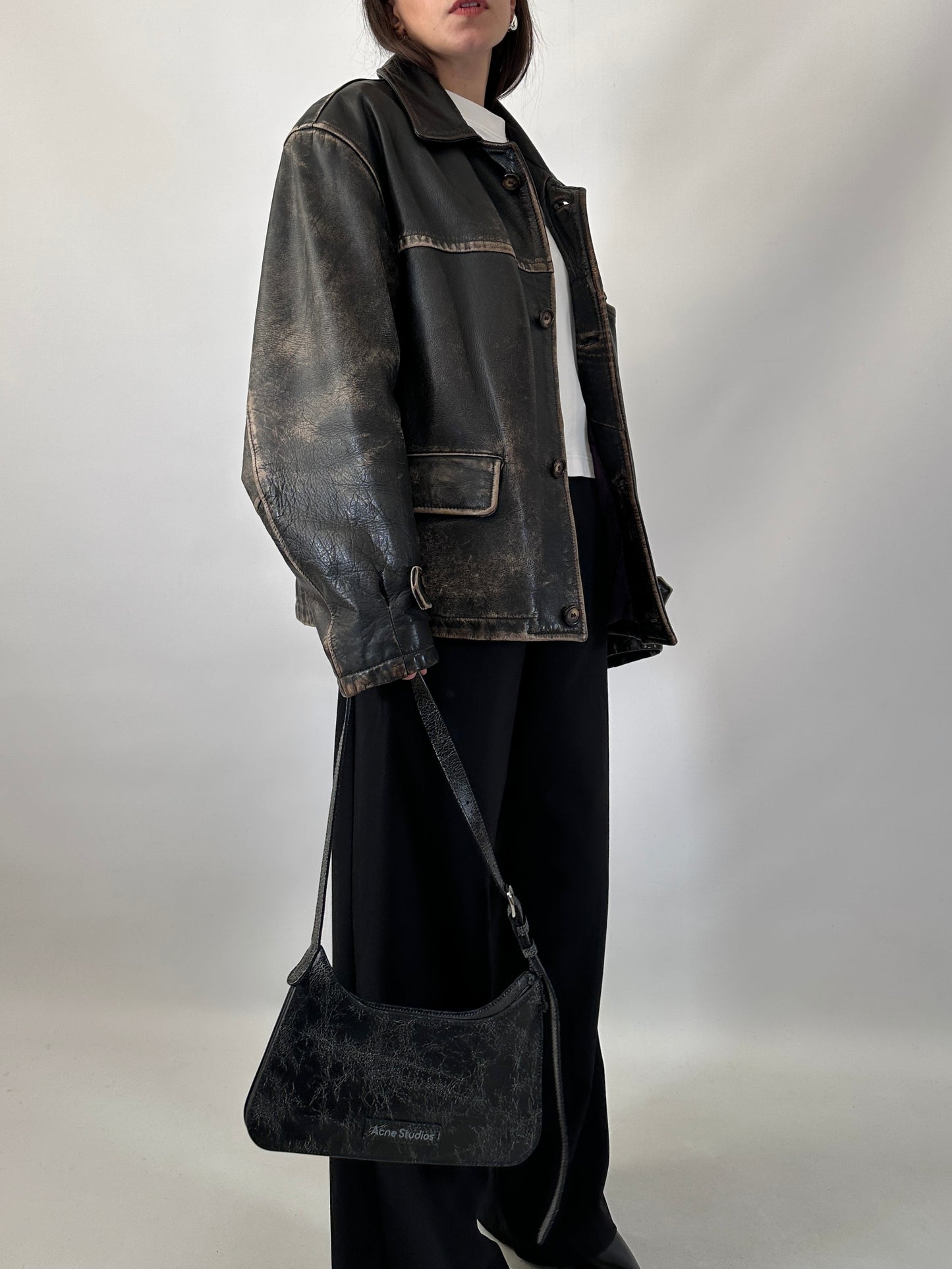 Distressed leather Harrington jacket