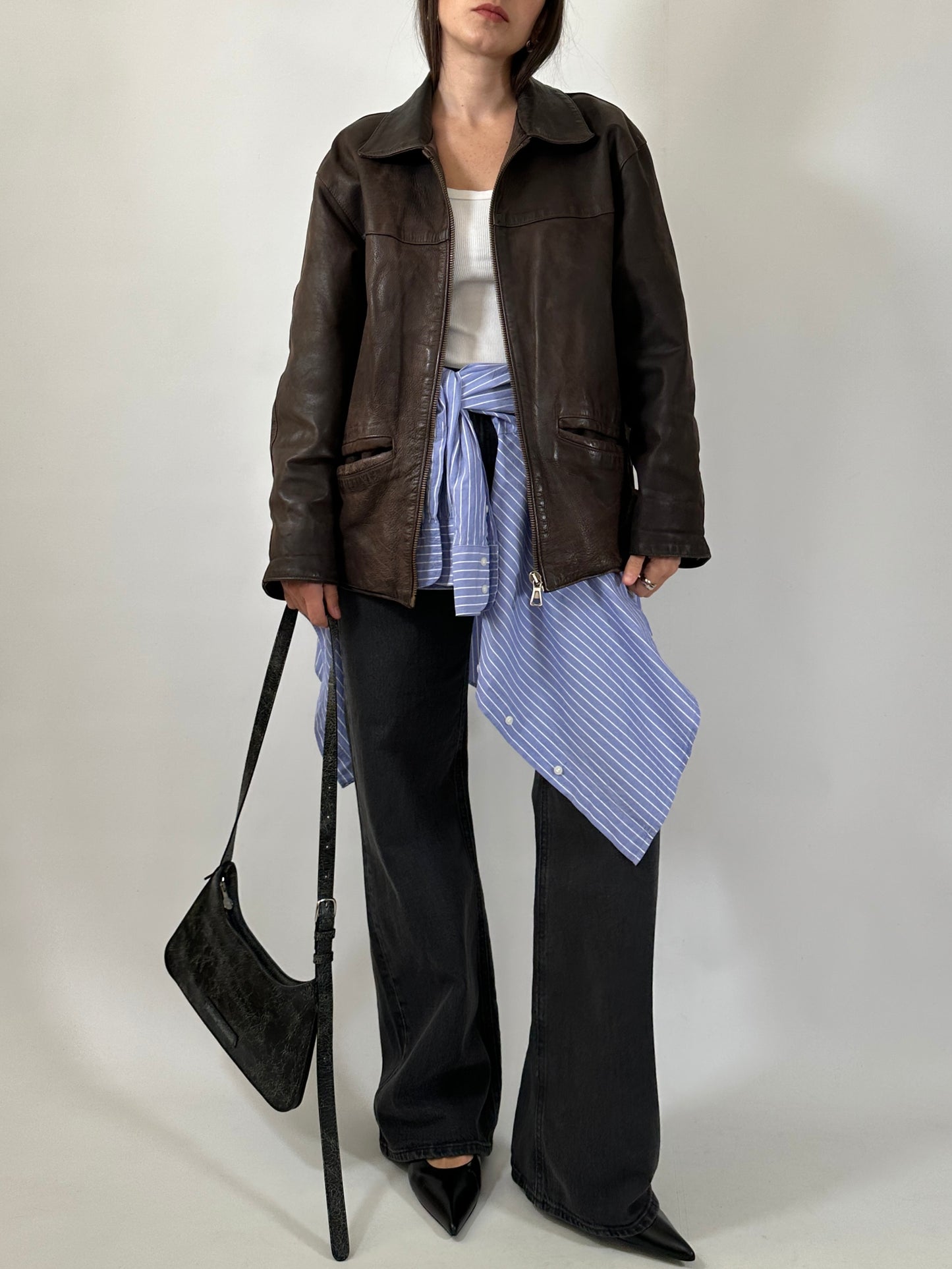 Vintage Brown Zip-Up Leather Jacket