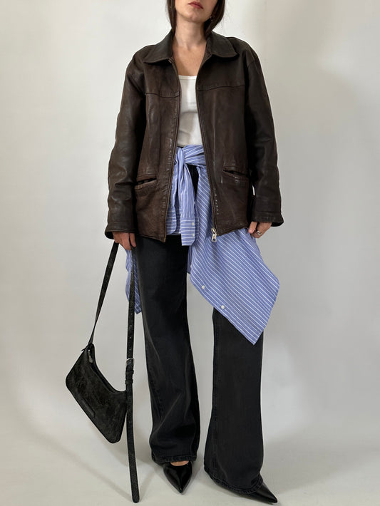 Vintage Brown Zip-Up Leather Jacket