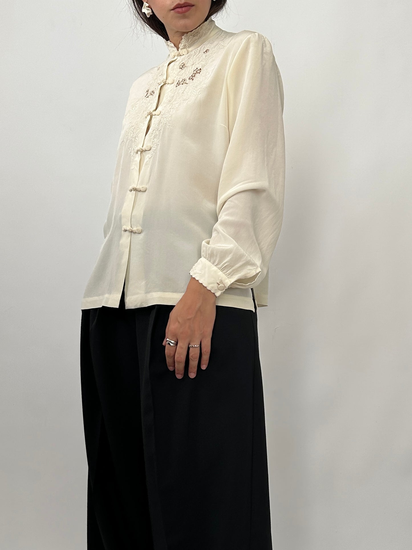 Hand-Embroidered Vintage Chinese Silk Blouse