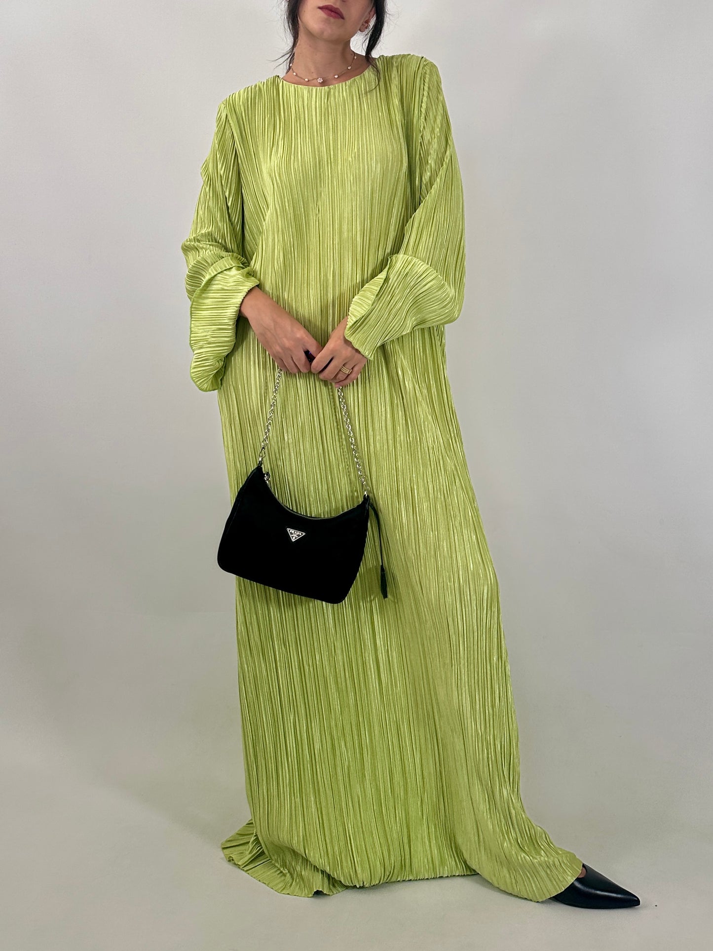 Lime green maxi pleated dress