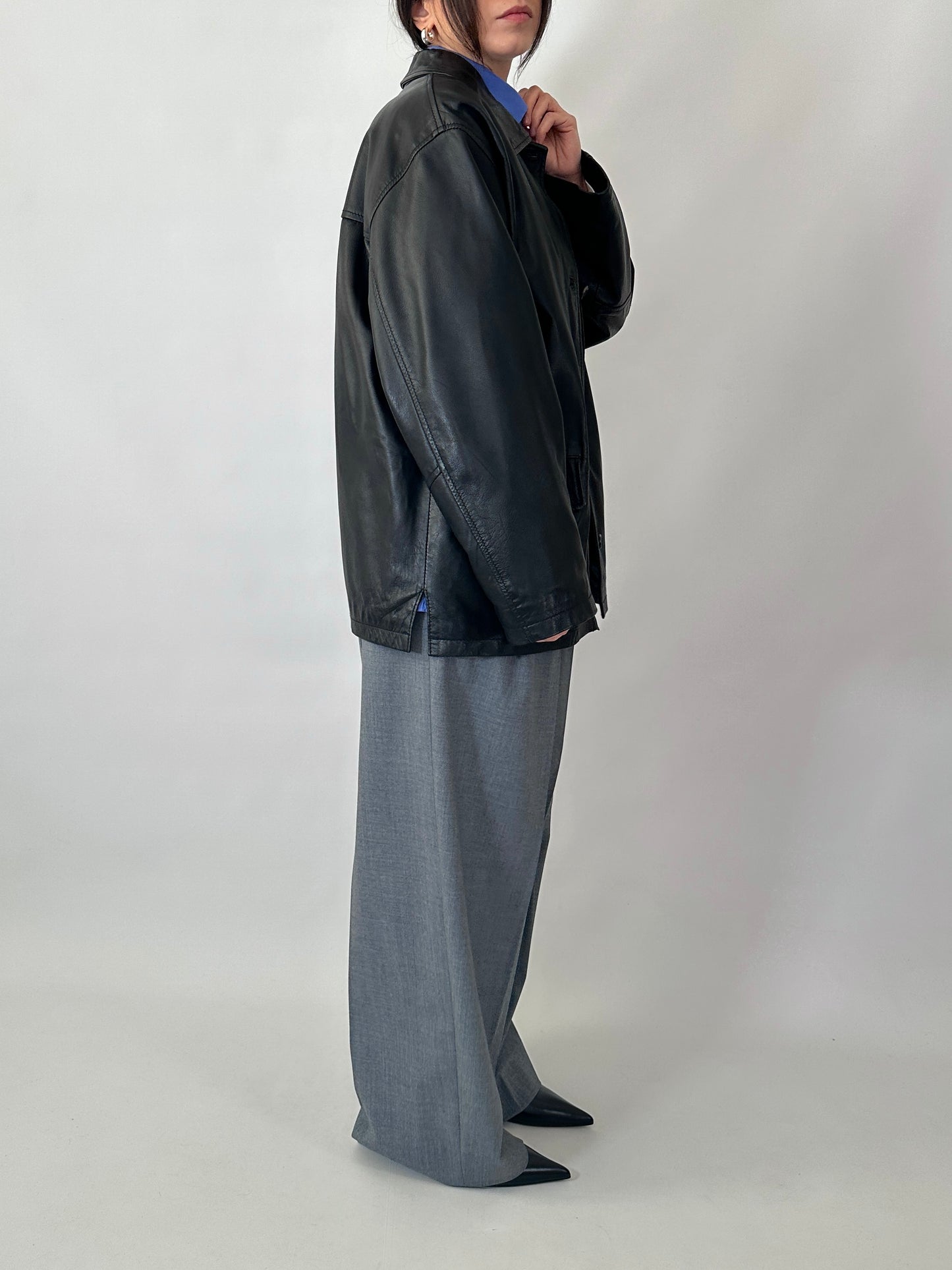 Boxy fit genuine leather jacket