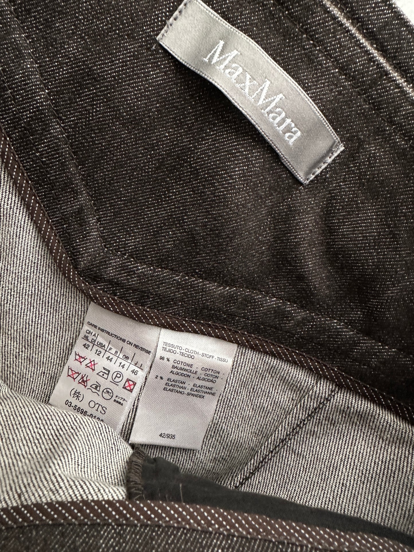 Max Mara chocolate denim wrap skirt