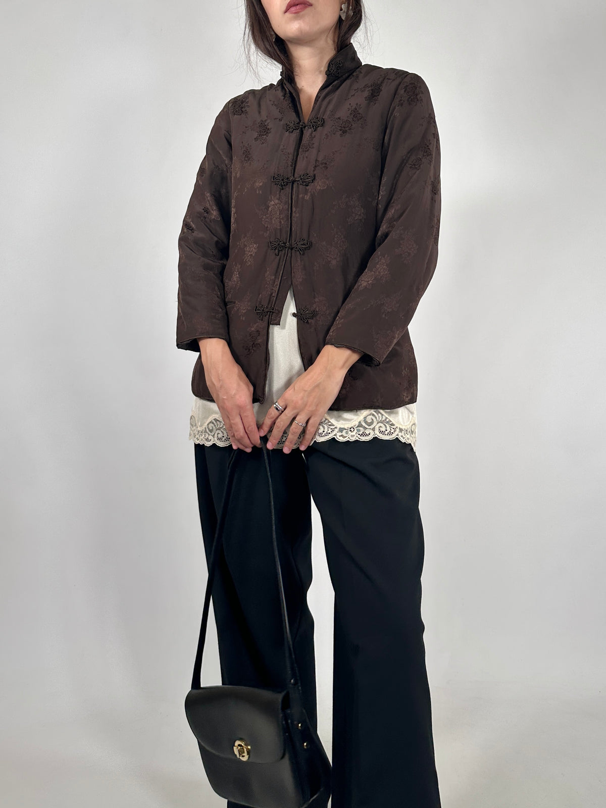 Brown Silk Jacquard Mandarin Jacket