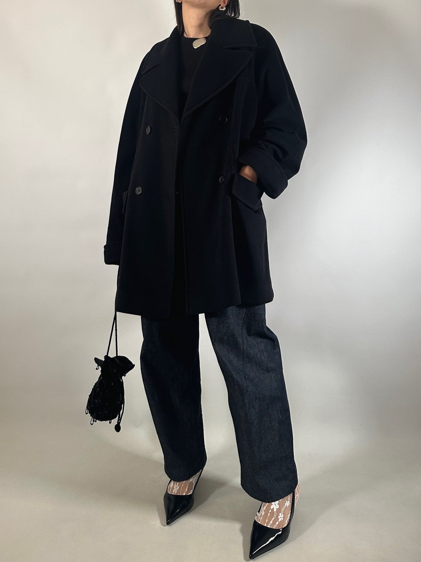 Vintage Black Cashmere Blend Peacoat