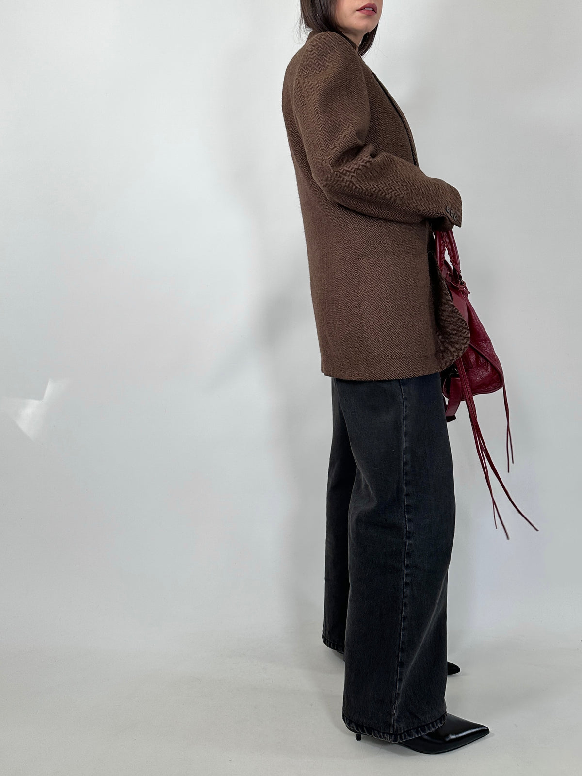 Brown Herringbone Alpaca Blazer