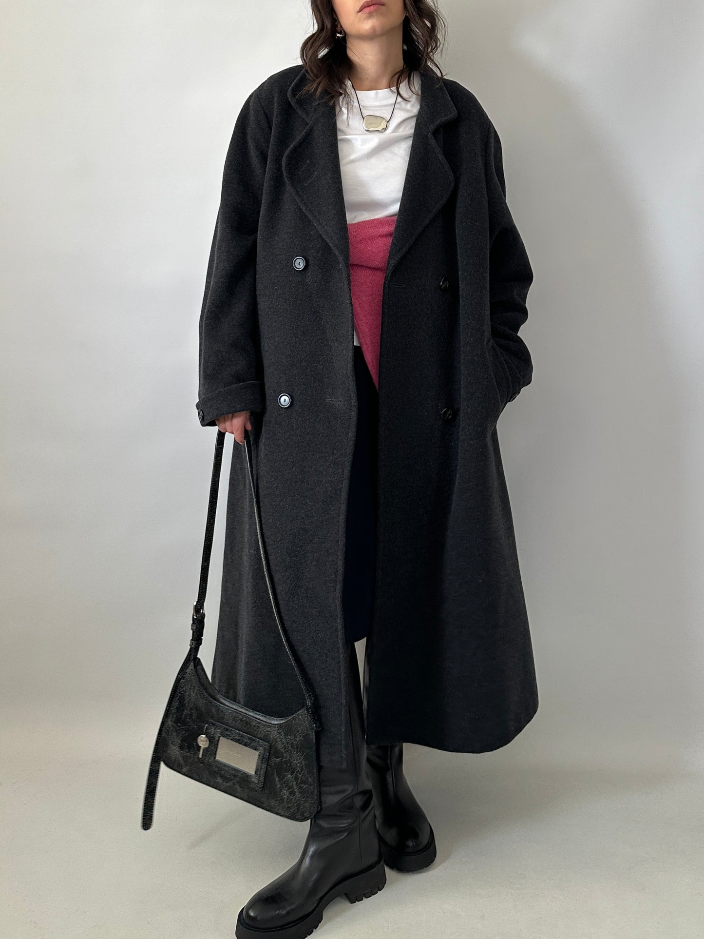 Vintage wool and kid mohair long coat - oversized fit