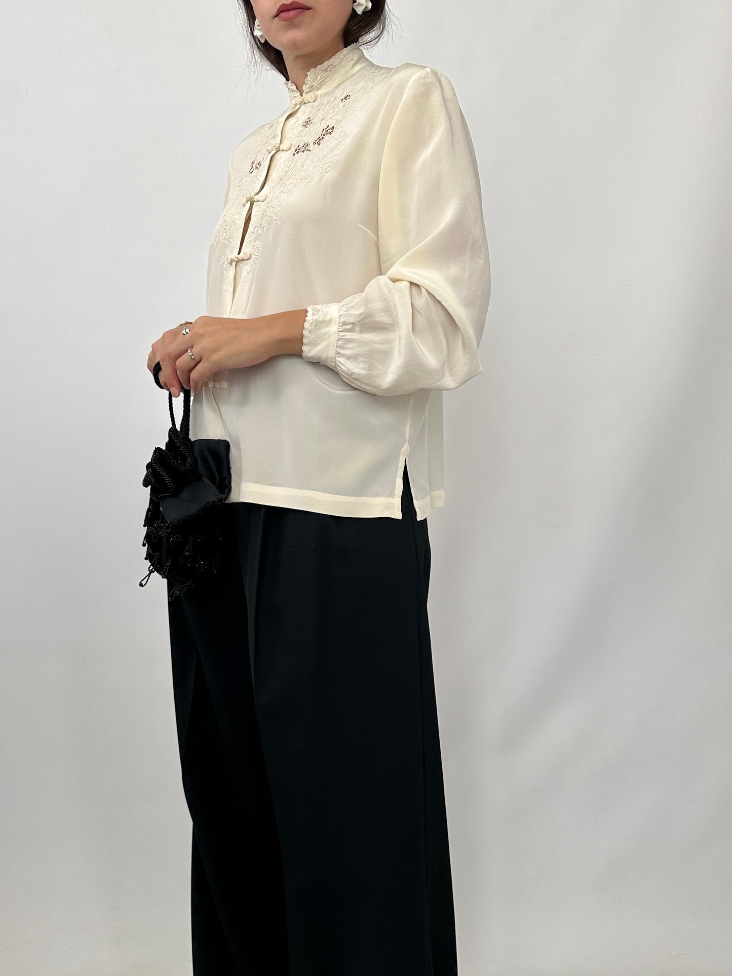 Hand-Embroidered Vintage Chinese Silk Blouse