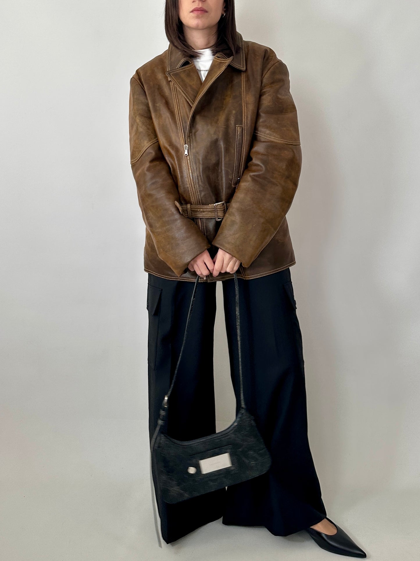 Biker jacket in real distressed leather