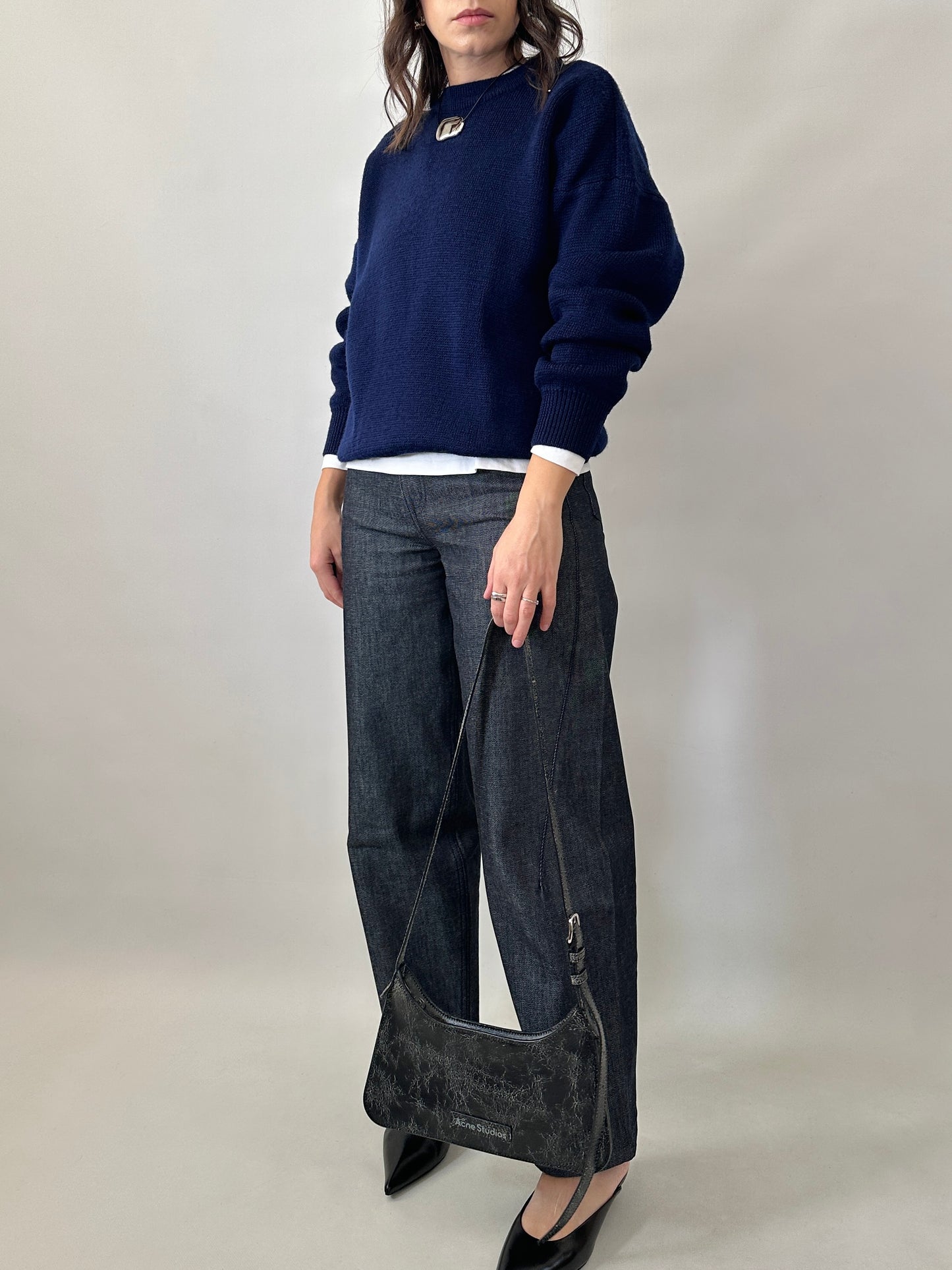 Blue wool crewneck sweater