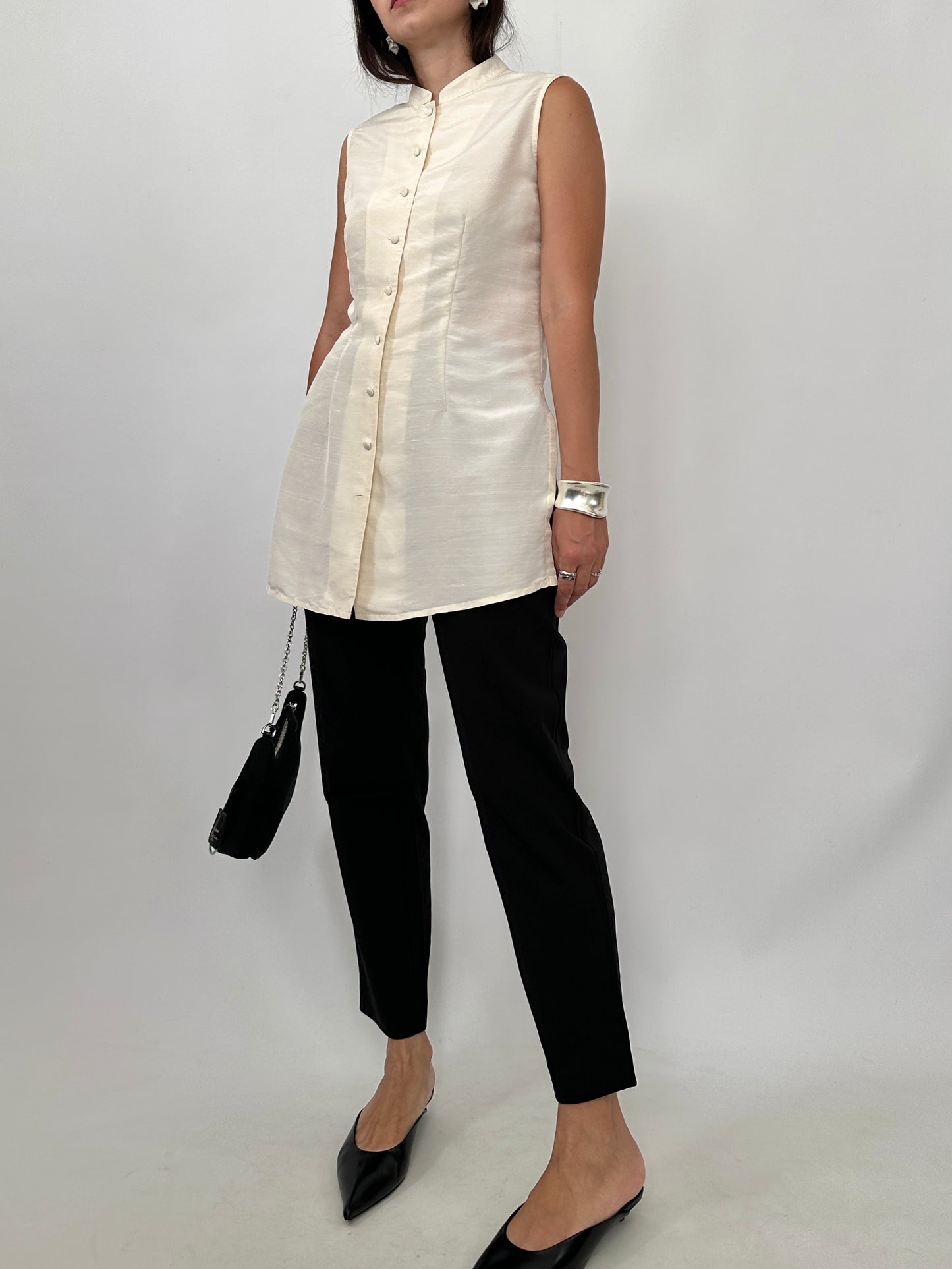 Silk Mandarin Collar Blouse