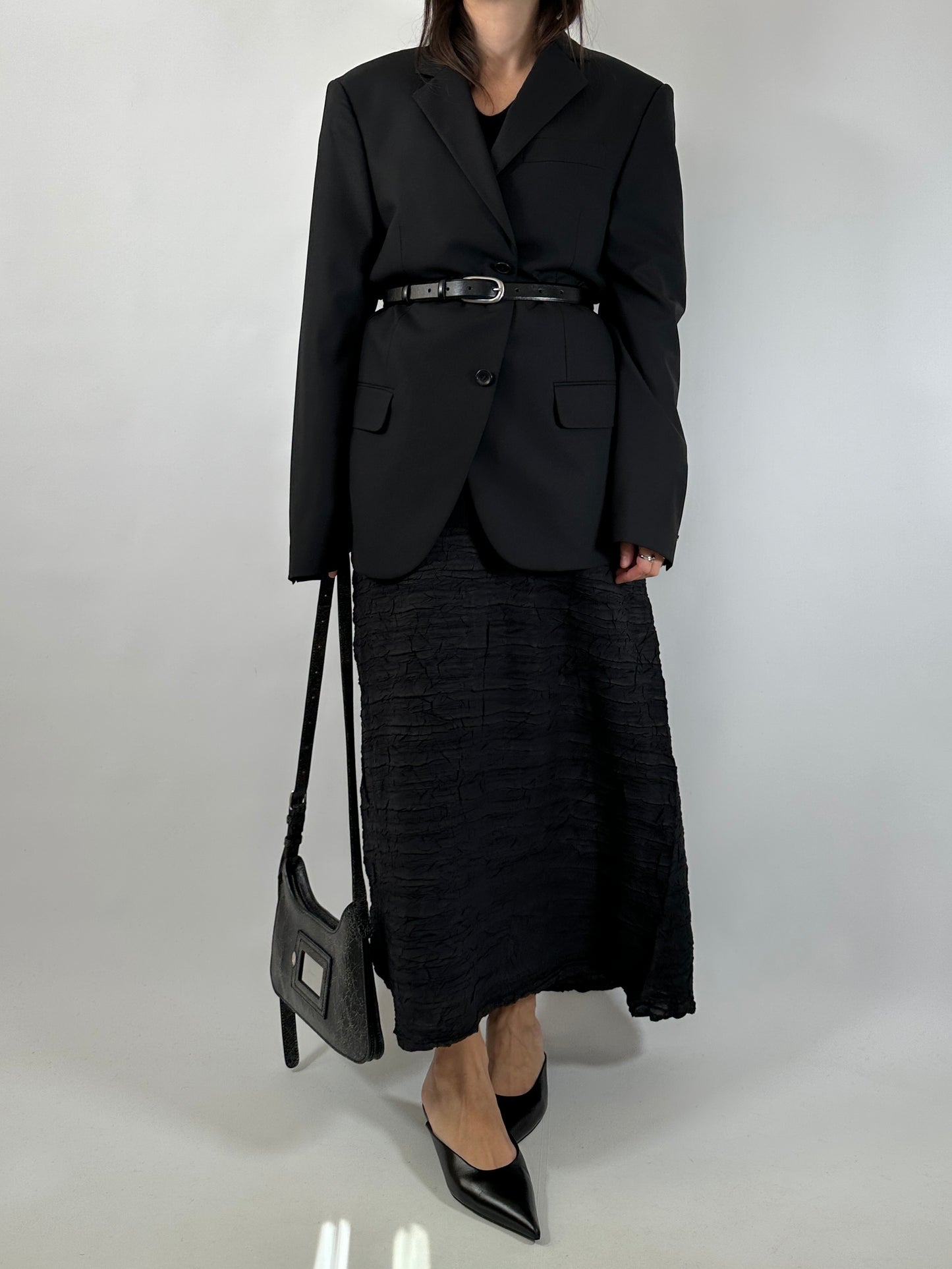 Black Crinkled Maxi Skirt