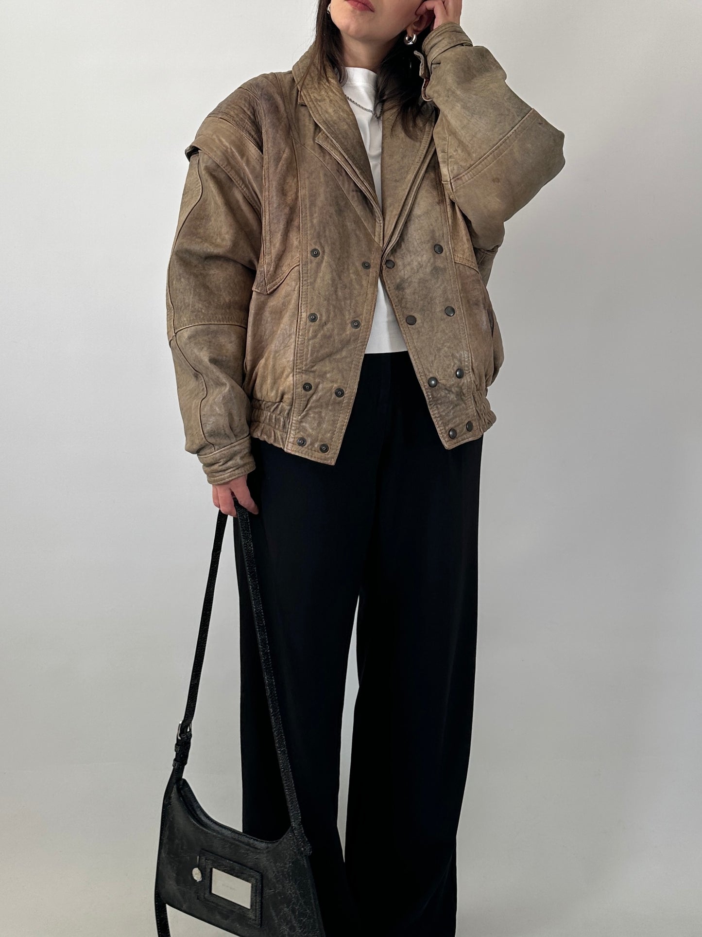 80s bomber jacket in distressed leather