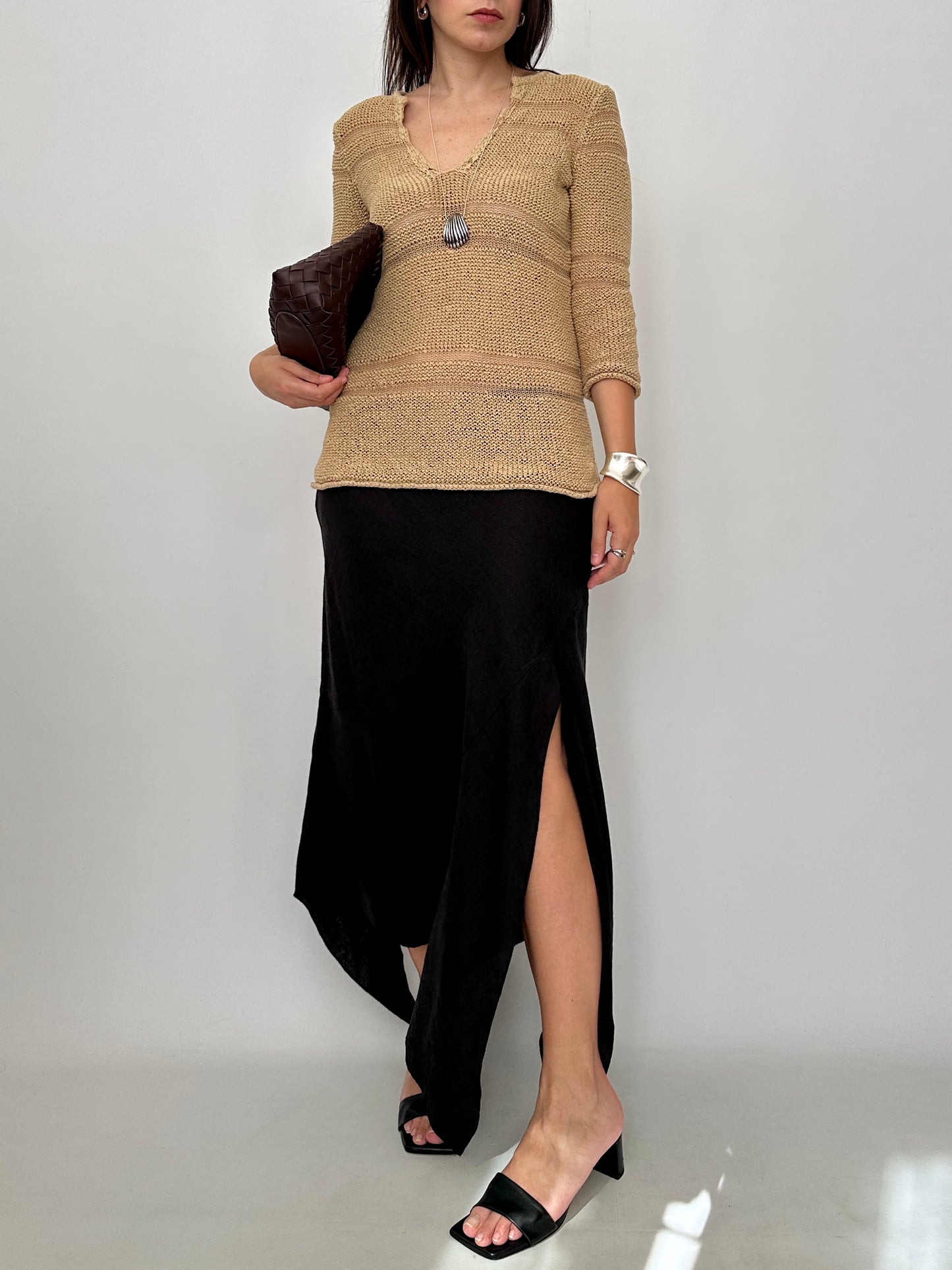 Asymmetric Linen Midi Skirt