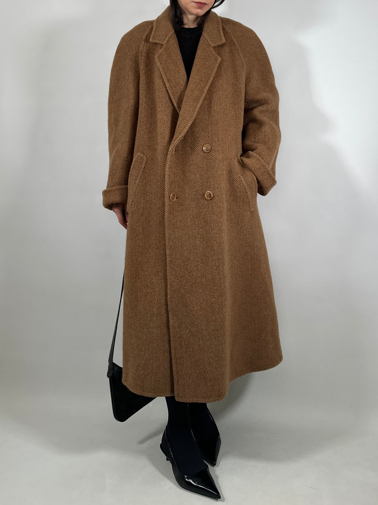 Oversized Herringbone Belted Coat