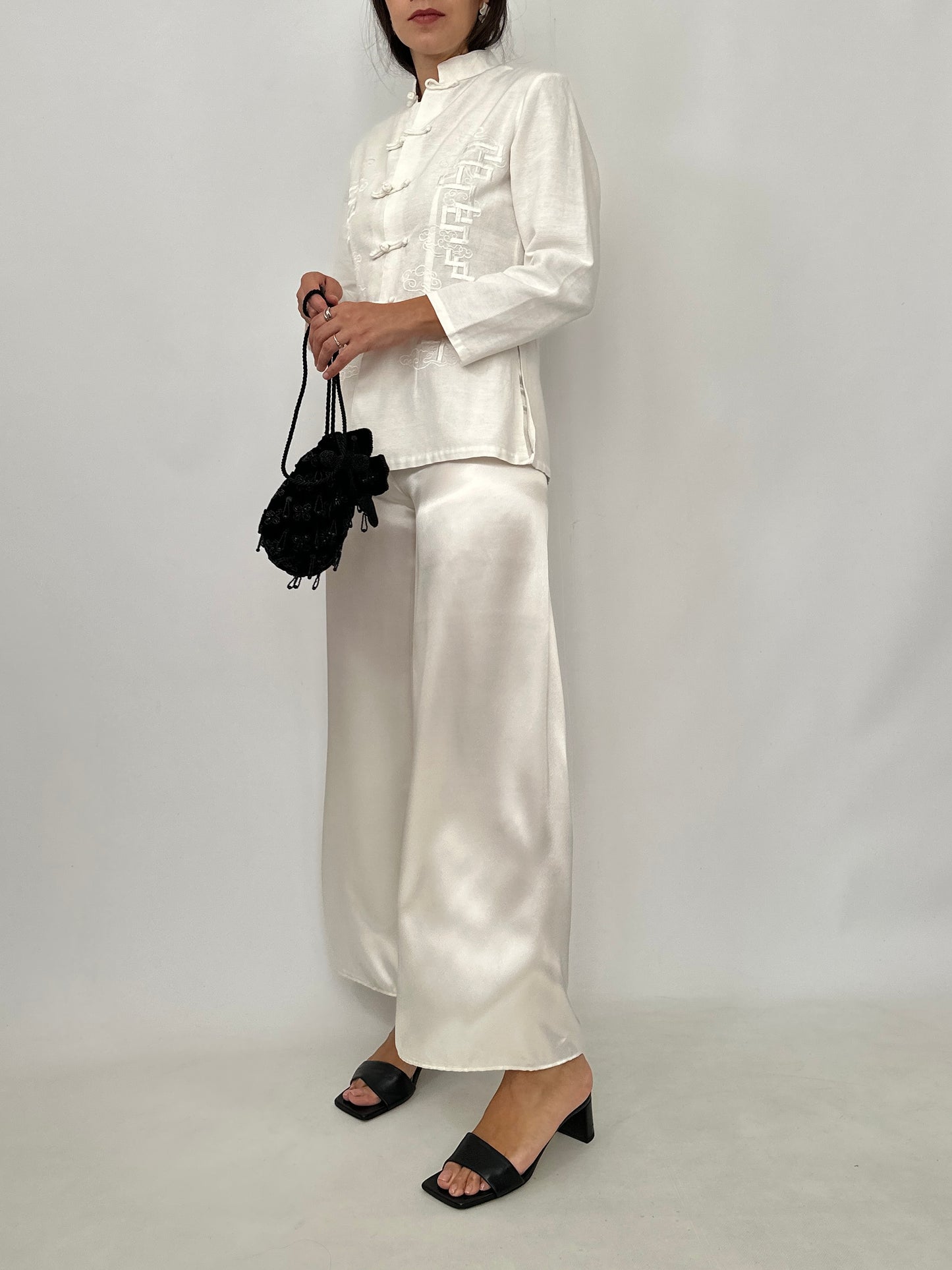 Ivory Silk Fluid Trousers