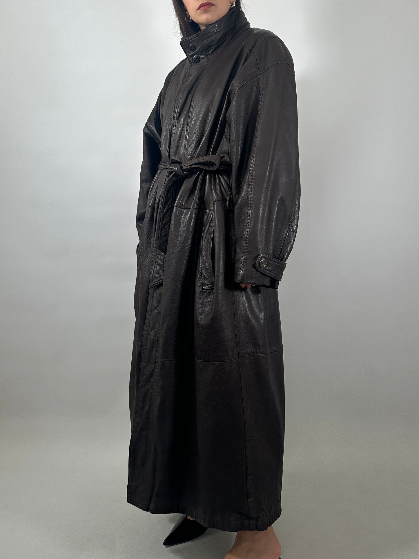 Vintage Soft Leather Funnel Neck Coat