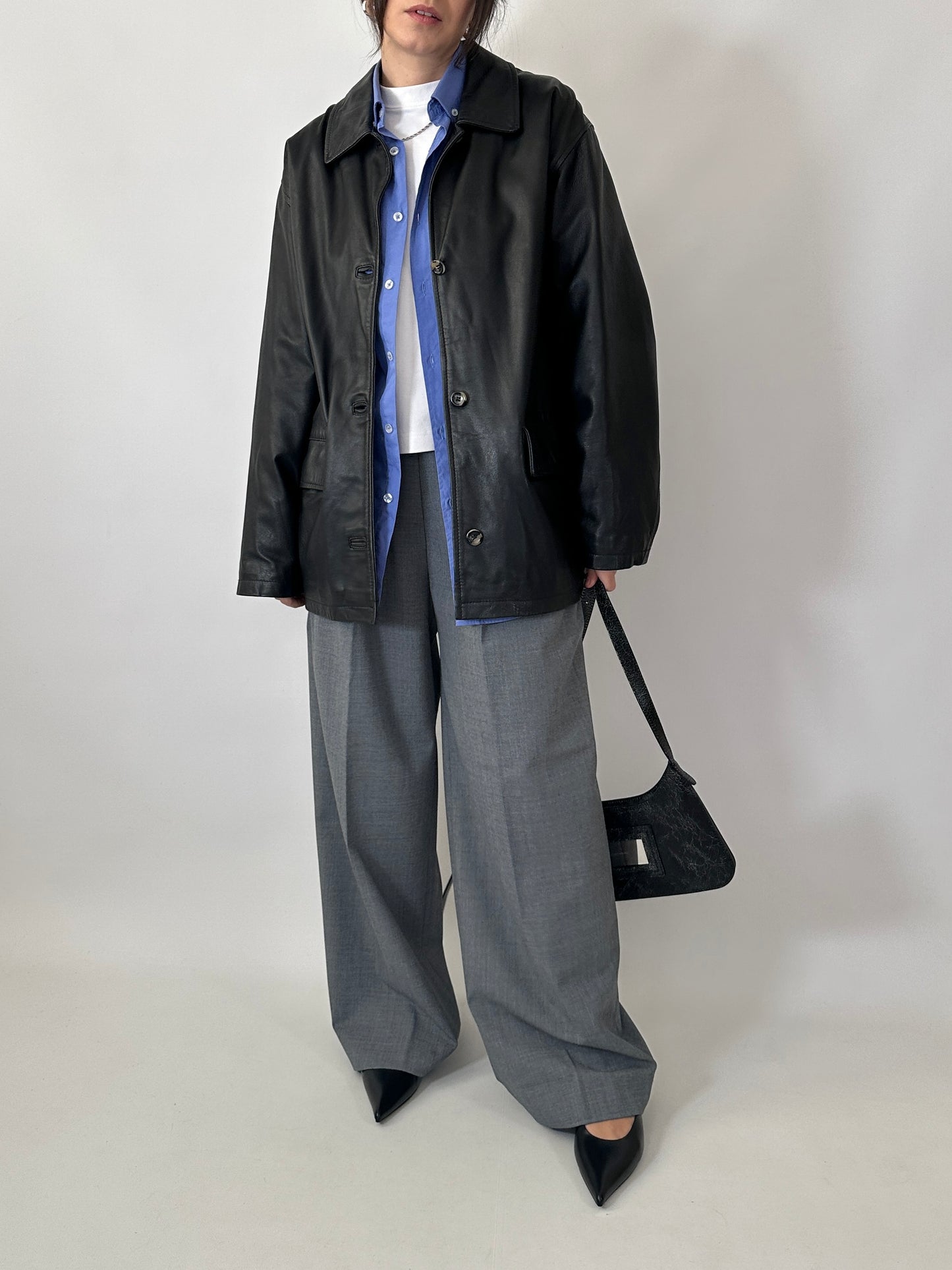 Boxy fit genuine leather jacket