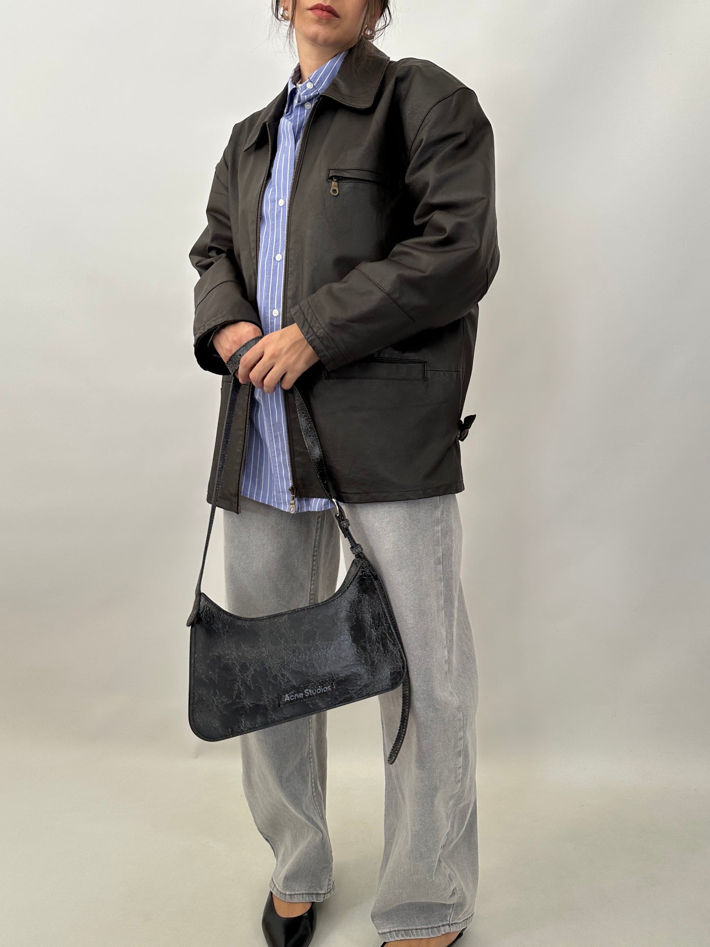 Brown leather zipped jacket