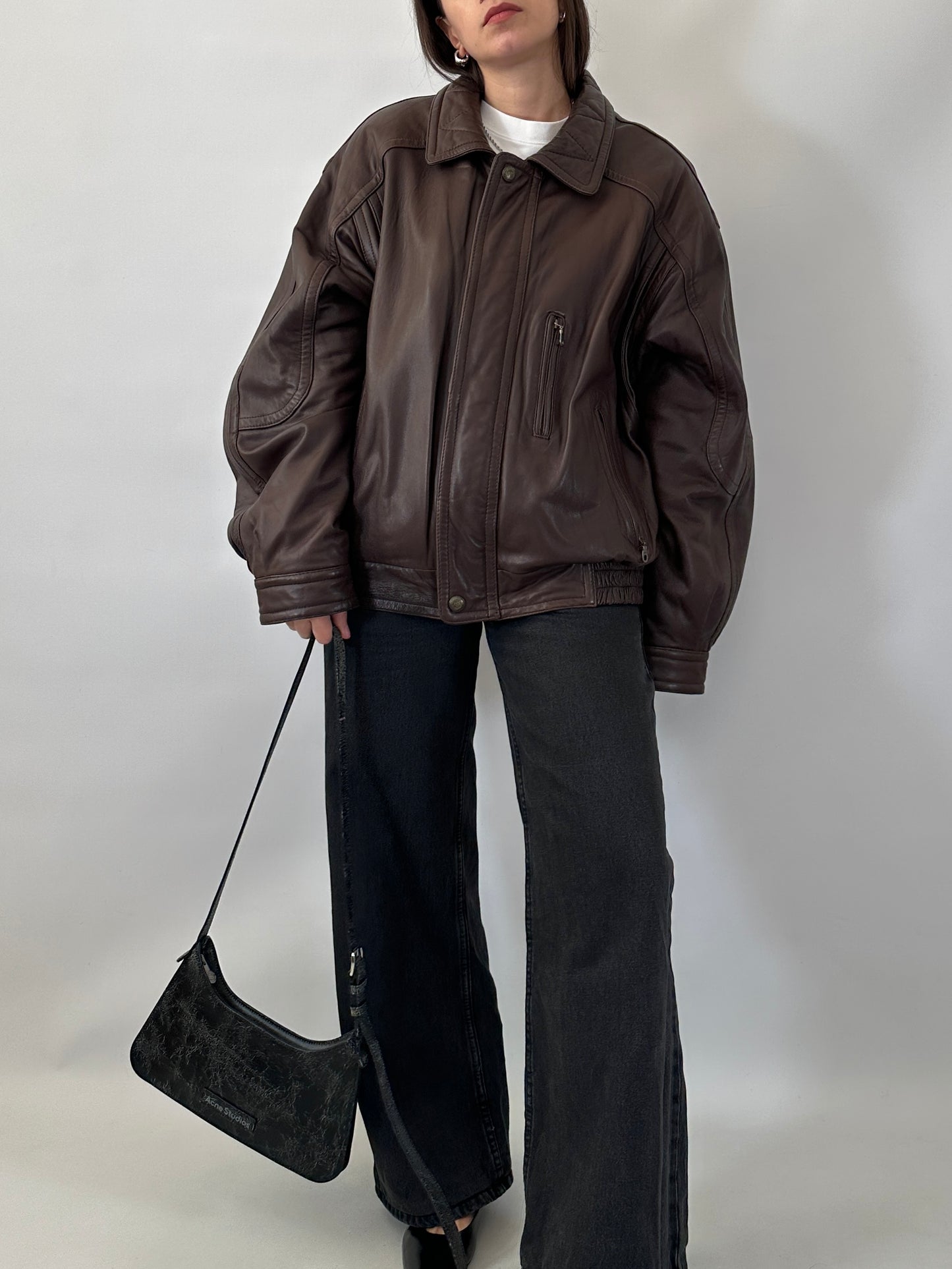 Soft leather brown bomber jacket