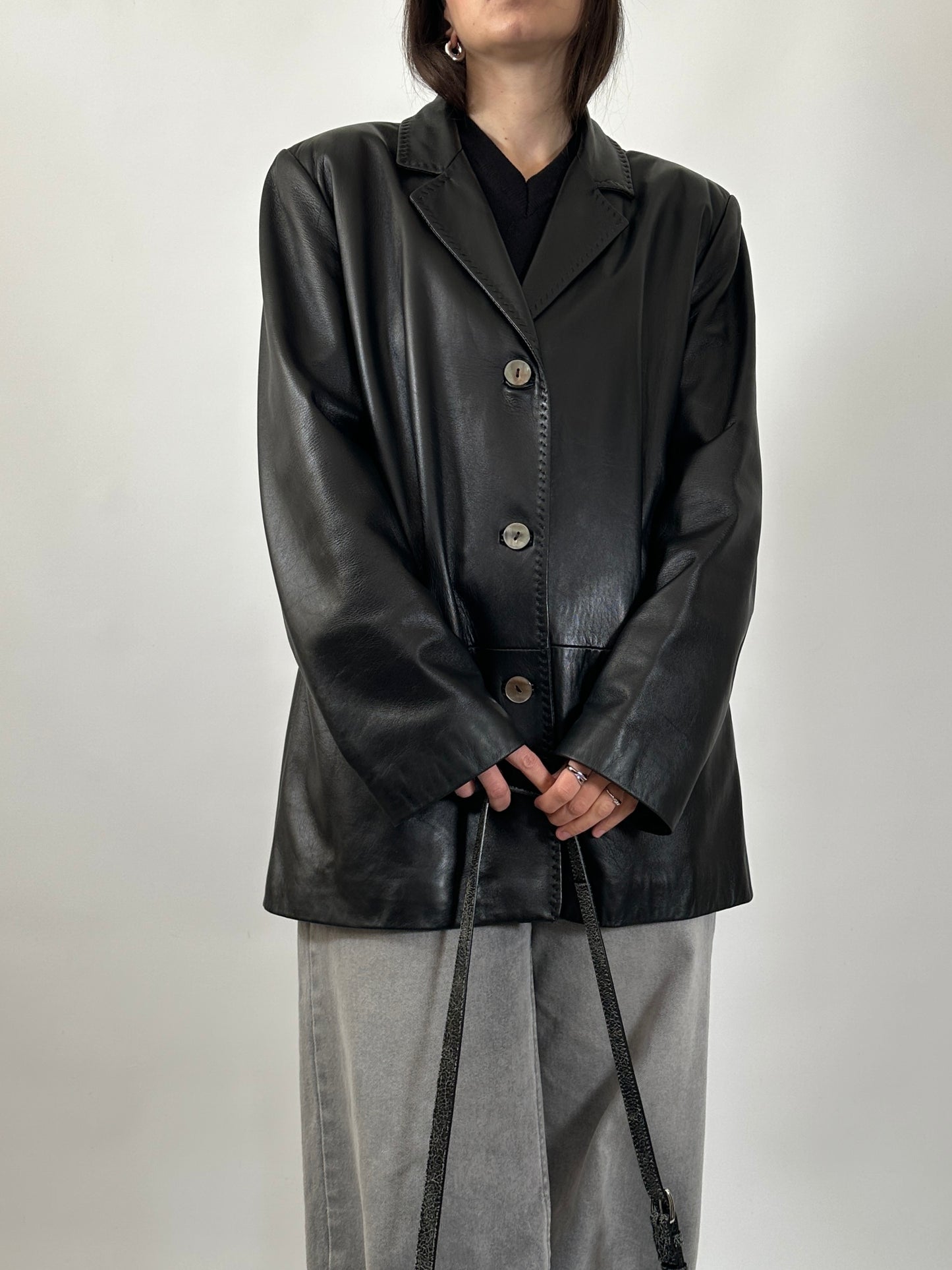 Nappa Leather Blazer with Stitch Detailing