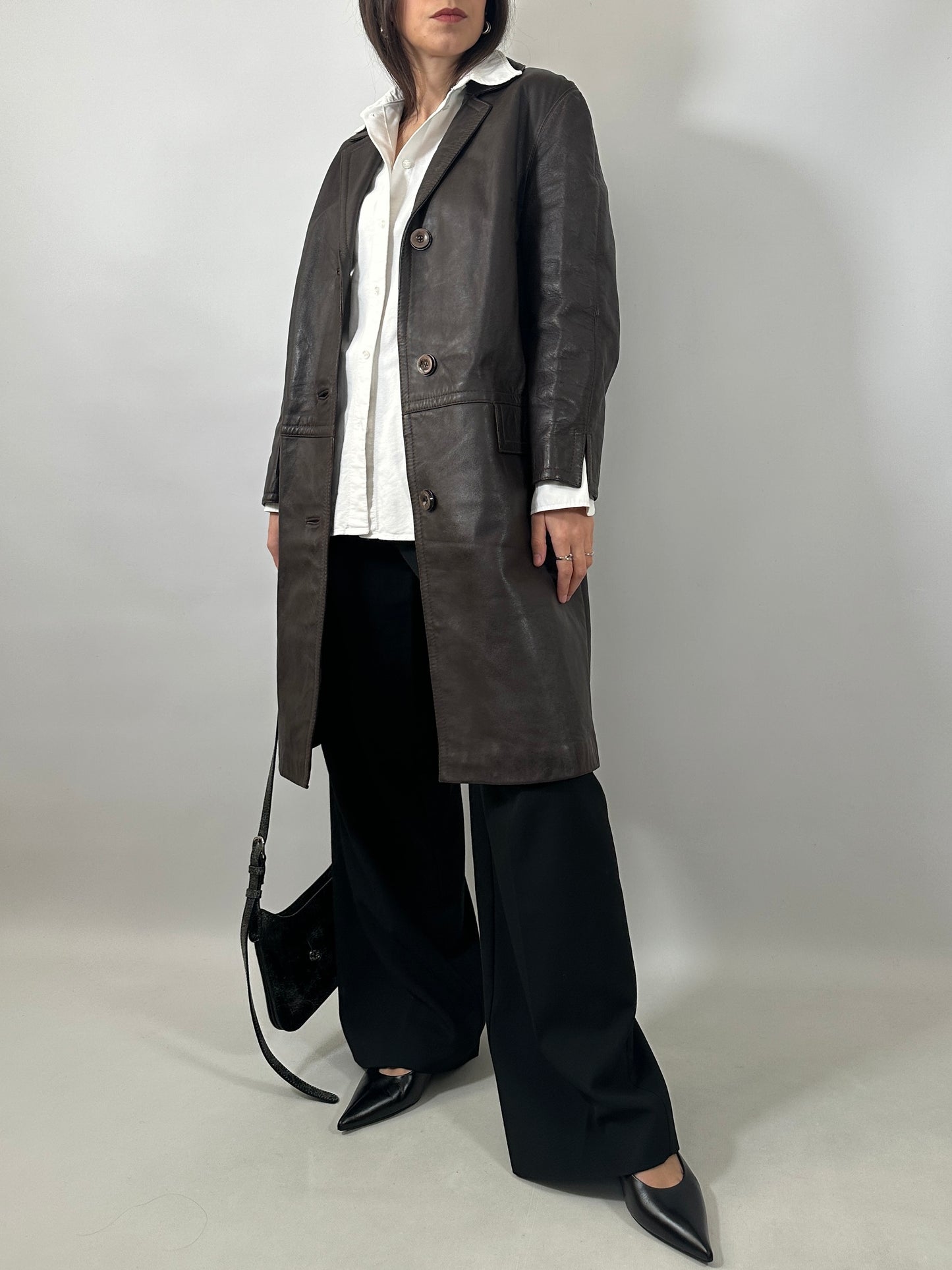 90s Brown Leather Long Jacket