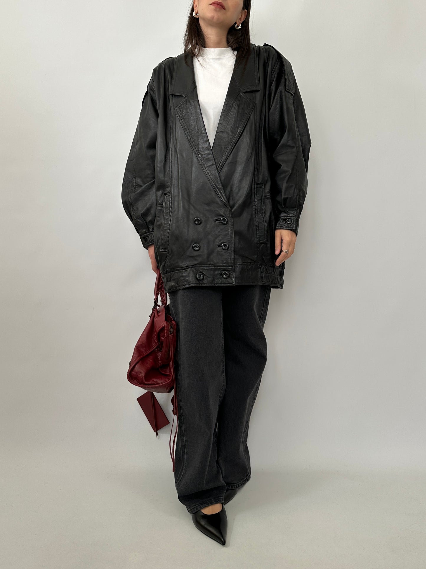 Oversized Vintage Leather Power Jacket