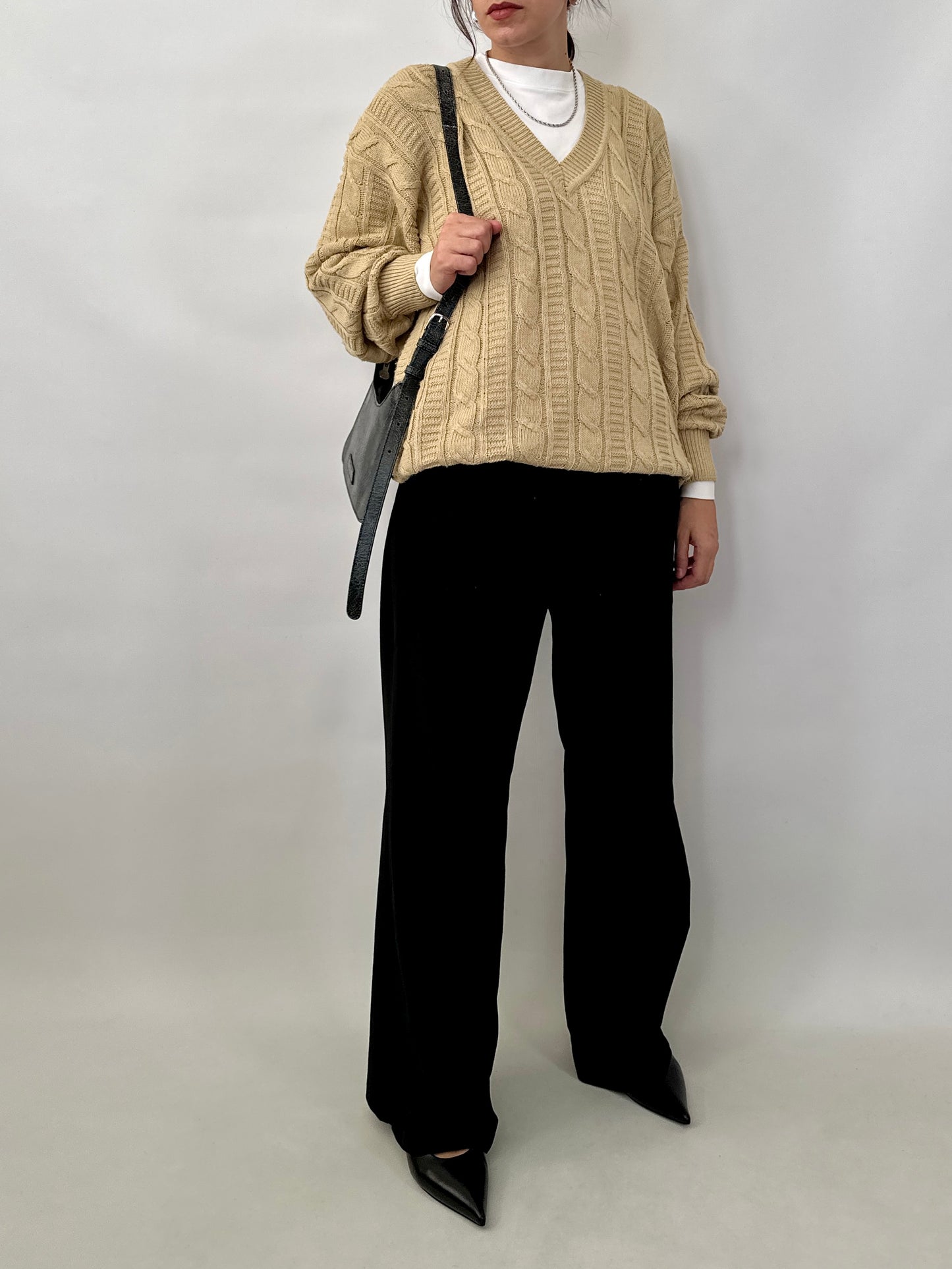 Cable-knit oversized cotton sweater