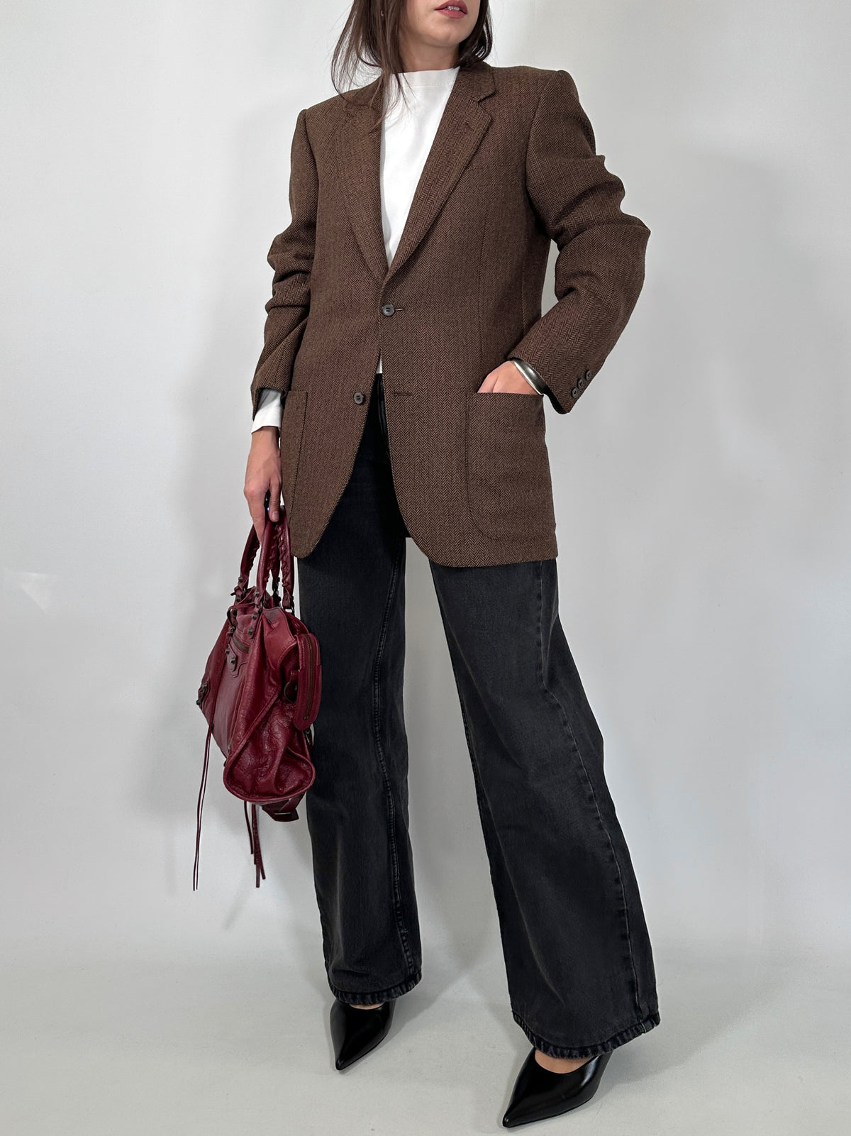 Brown Herringbone Alpaca Blazer