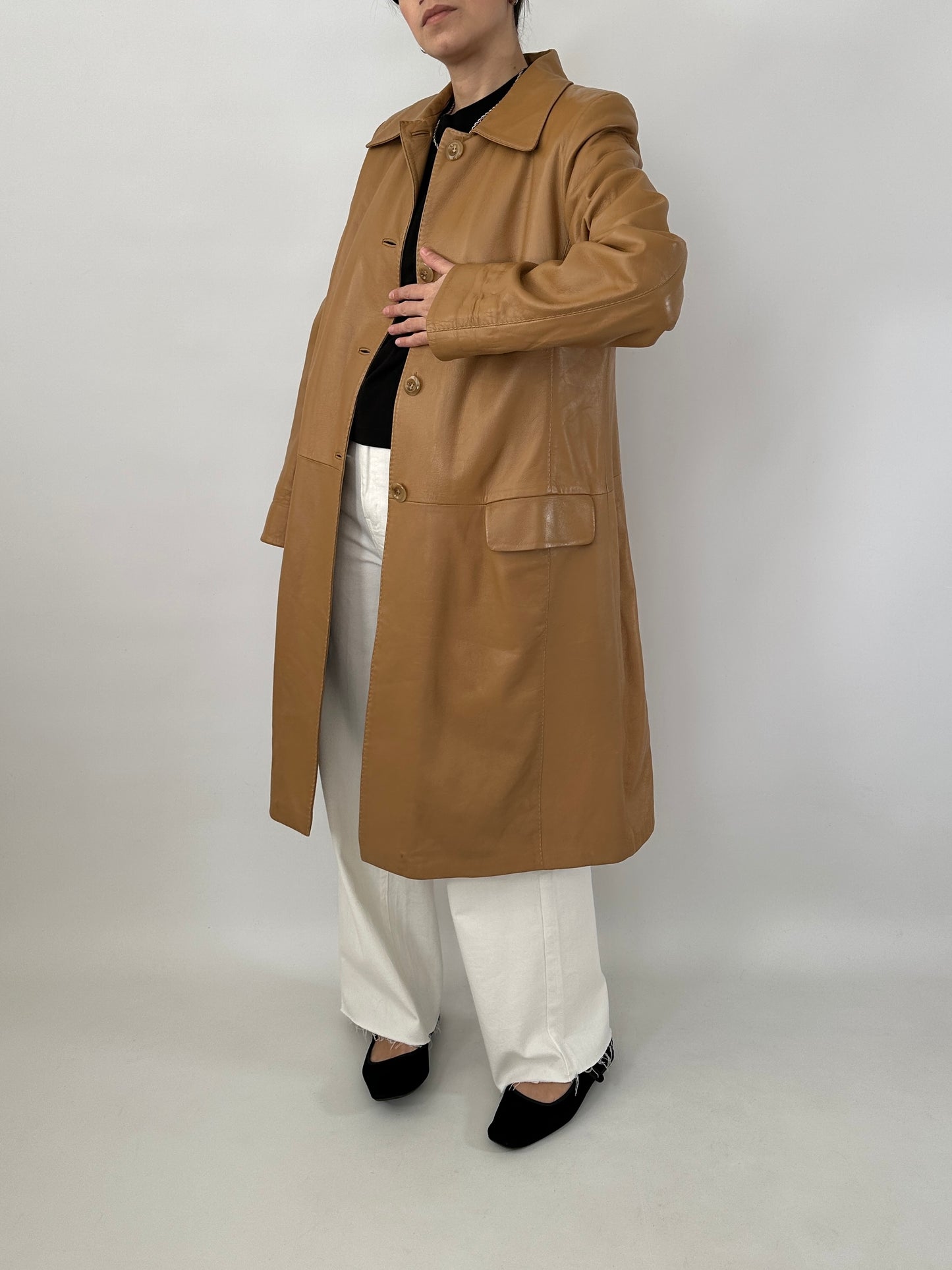 Long soft leather vintage jacket