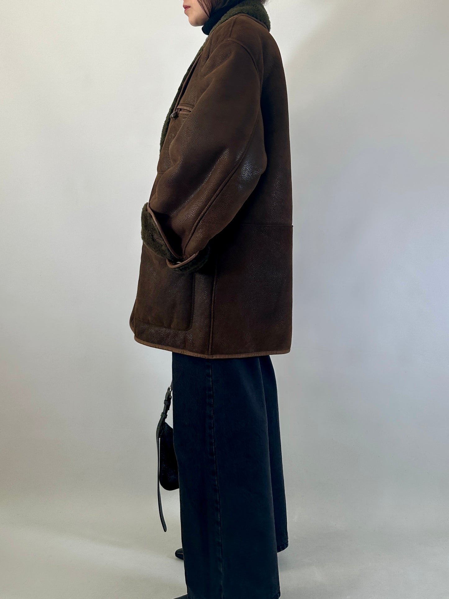 Original vintage wild shearling in brown & green