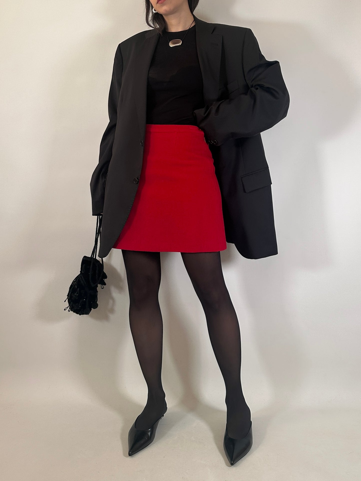 Red Wool Mini Skirt