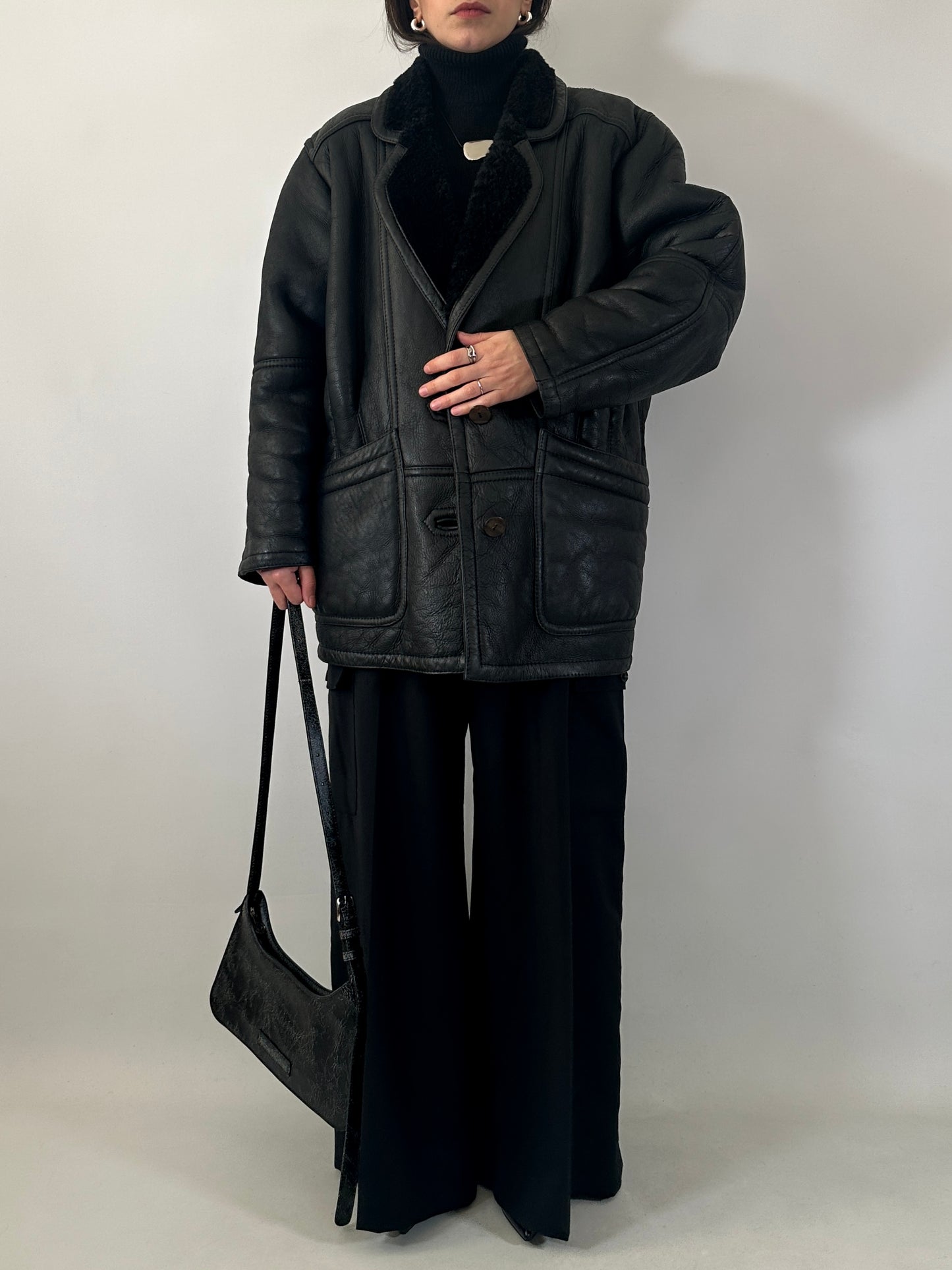 Vintage black shearling coat