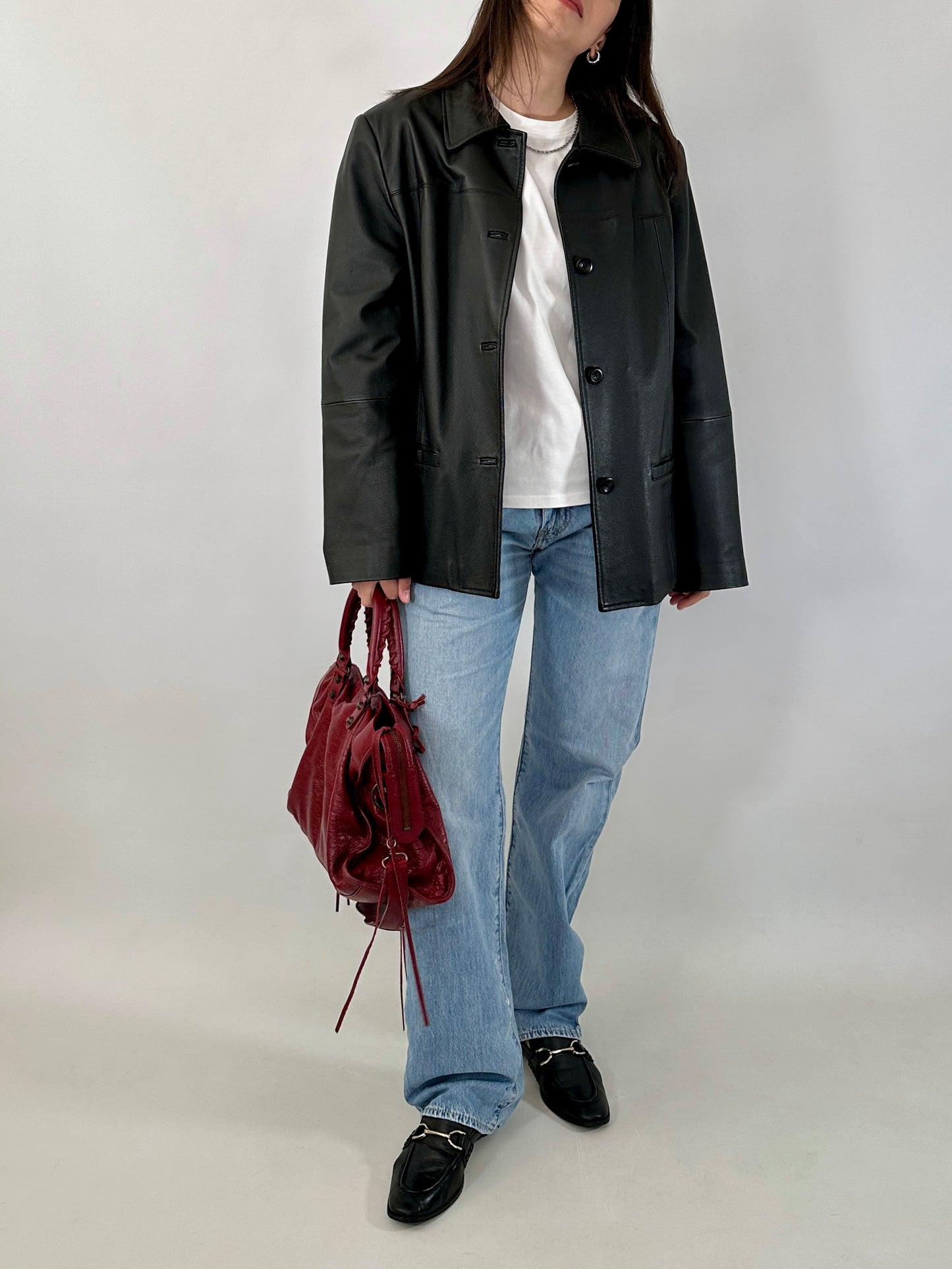 Vintage genuine leather boxy jacket