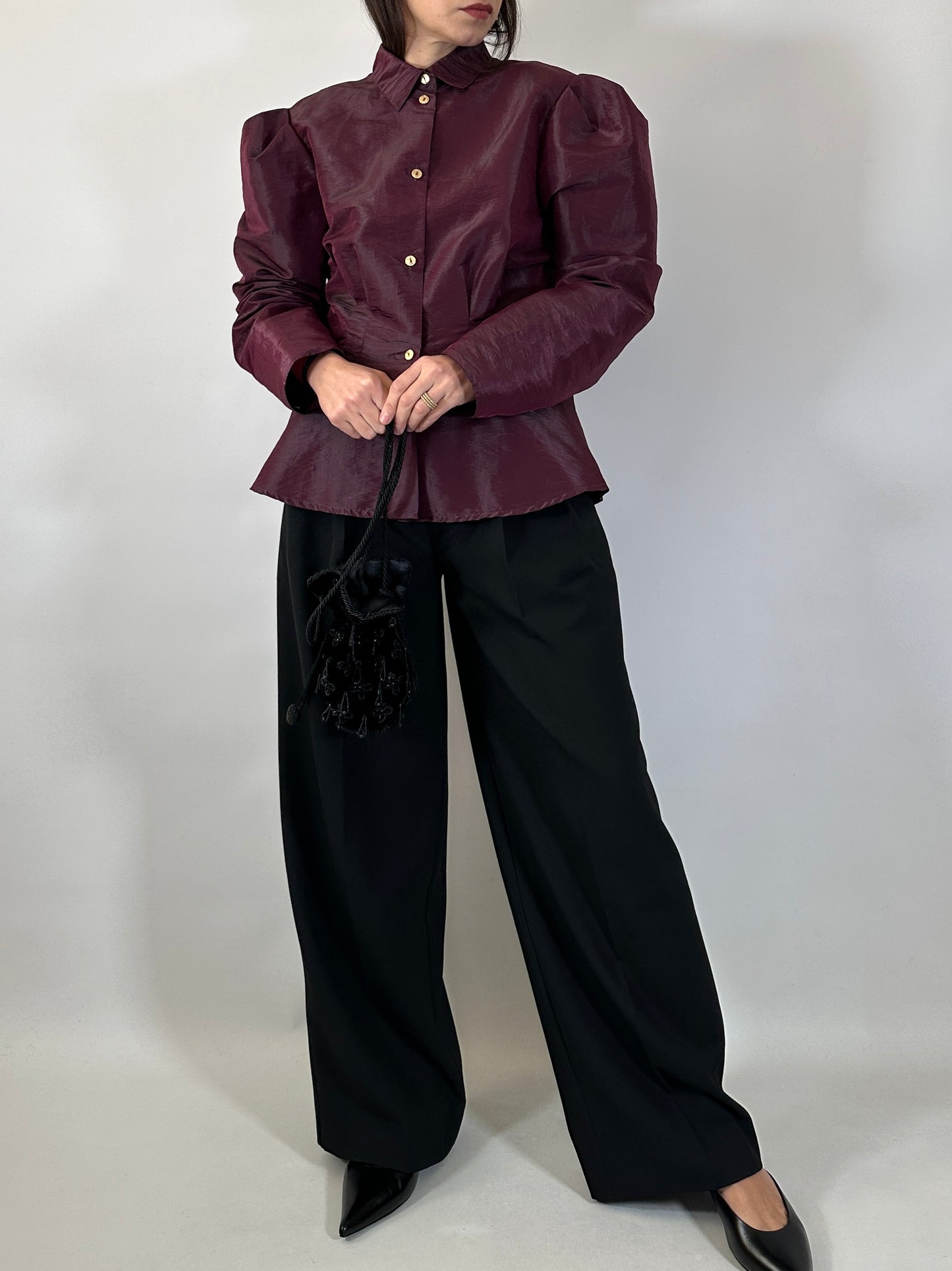 Vintage Burgundy Puff Sleeve Shirt
