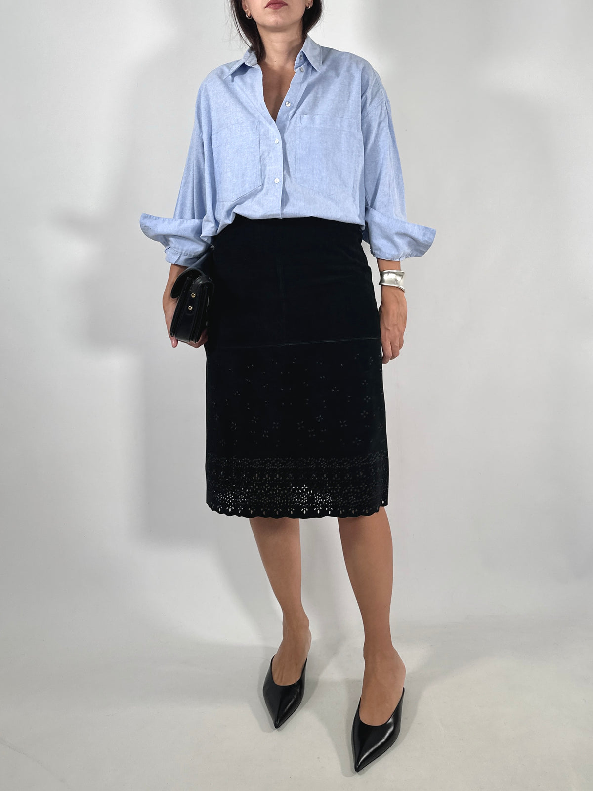 Black Suede Cut-Out Skirt
