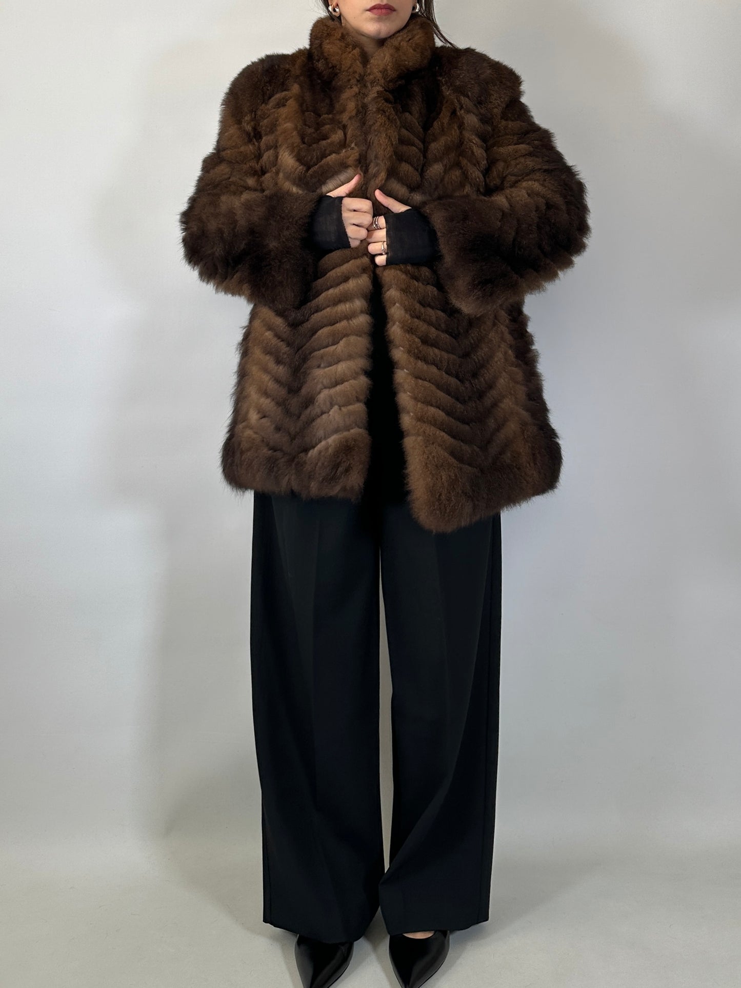 Vintage Chevron Fur Coat